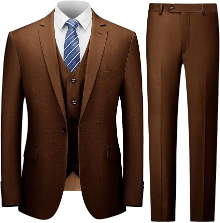 Mens 3 Pieces Suit Elegant Solid One Button Slim Fit Single Breasted Party Blazer Vest Pants Set KM006