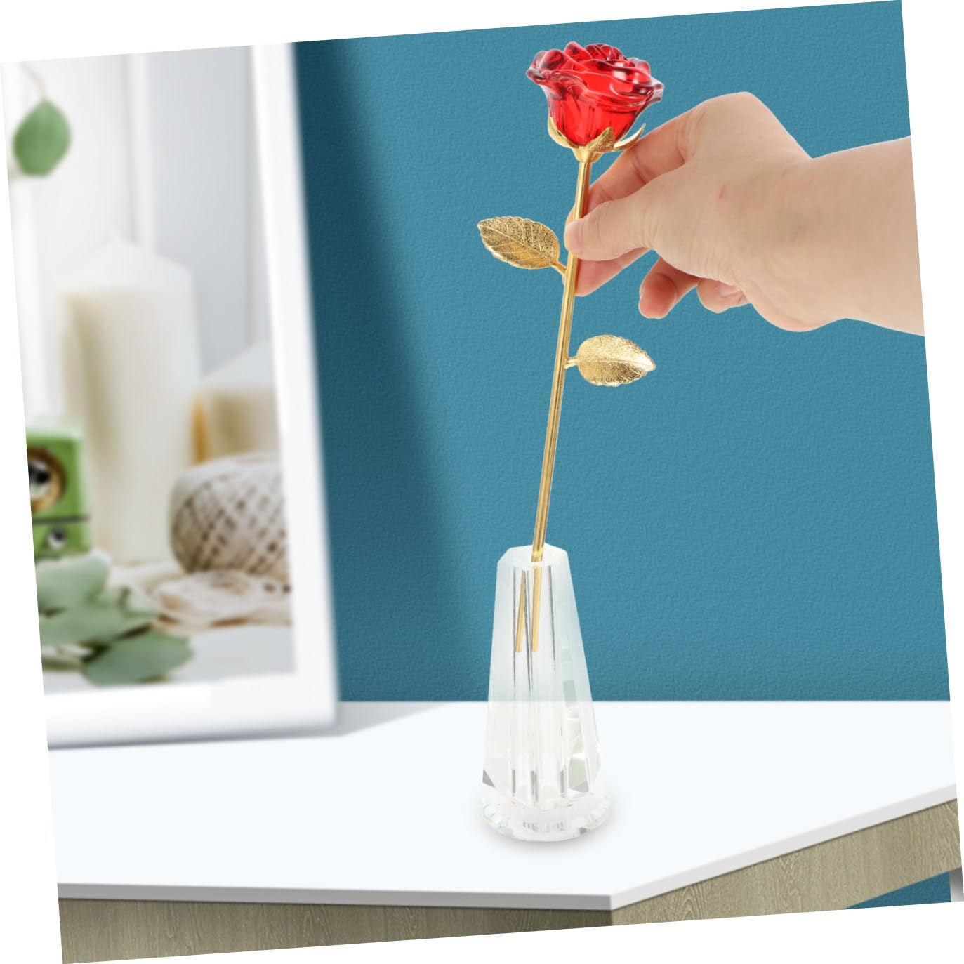 Decoración de Flores de Cristal Jarrón Pequeño para Centro de Mesa y Escritorio, Obsequio de San Valentín para, Adorno Artesanal Hogar