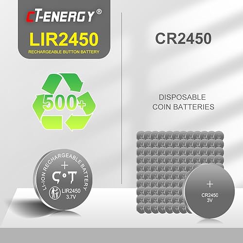 Miniatura 6 de Baterías recargables 2450 10 Pack 3.7V recargable CR2450 batería de botón de moneda de litio