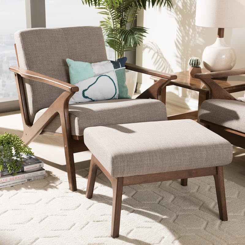 Solid Sheesham Wood Lounge Chair and Ottoman Set for Your Living Room | Bedroom | Hall (Walnut Finish) (Grey Cushion)-image-25