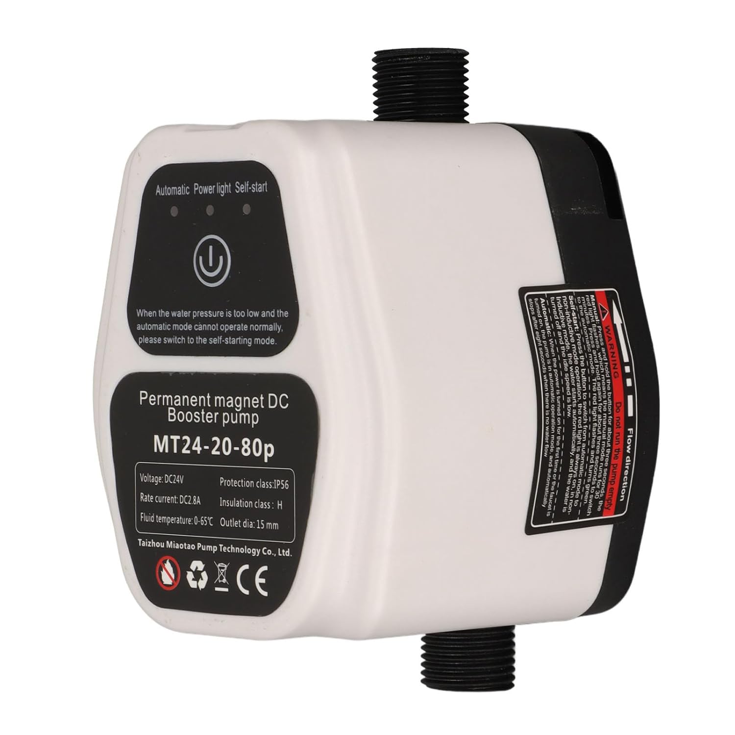 Booster Pump for Shower – Automatic Water Pressure Booster, Wall-Mounted DC Recirculating Pump, 100-240V AC/DC Compatible with US Plug