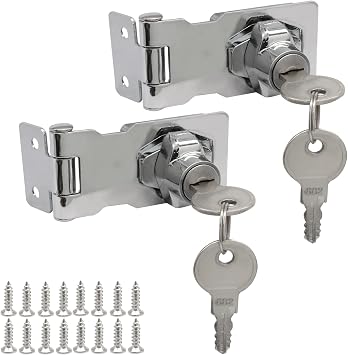 2.5 Inch Keyed Hasp Locks,Metal Safety Hasp Latches Stainless Steel Latch,Twist Knob Keyed Locking for Small Doors/CabinetsSilver,2PCS