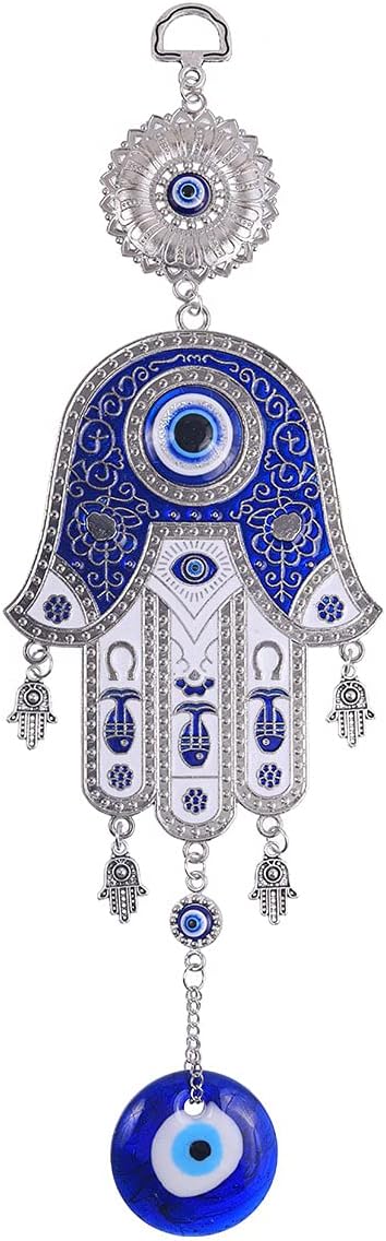 ME9UEEvil Eye Fatima's Holy Hand Talisman Pendant Decoration, Handmade Turkish Ornament, Lucky Blue Evil Eye Hanging Ornament Amulet for Car, Home and Office for Protection and Blessing