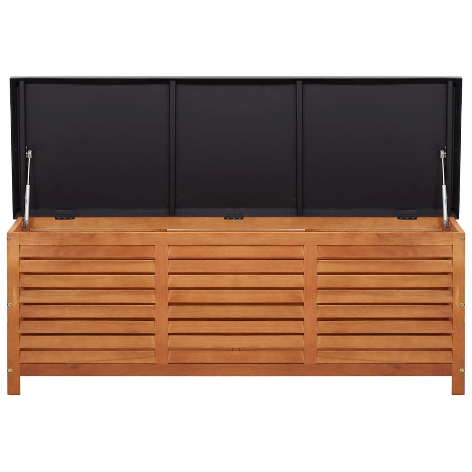 Gartenbank 150 x 50 x 55 cm aus Eukalyptus-Massivholz, Sitzbank aus Tannenholz, Truhe für den Außenbereich mit rutschfesten Füßen