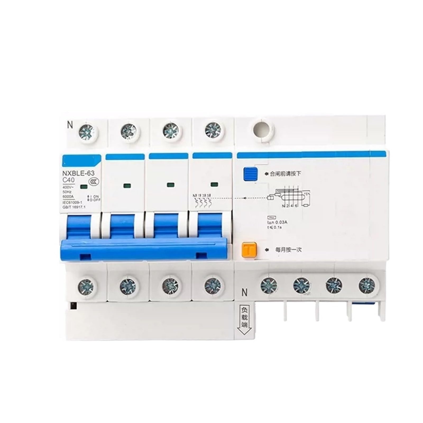 JNVFTCUX Leakage Protector Circuit Breaker 4P Protection air Switch NXBLE-63(NXBLE-63-4P/C40A/30mA/6kA)