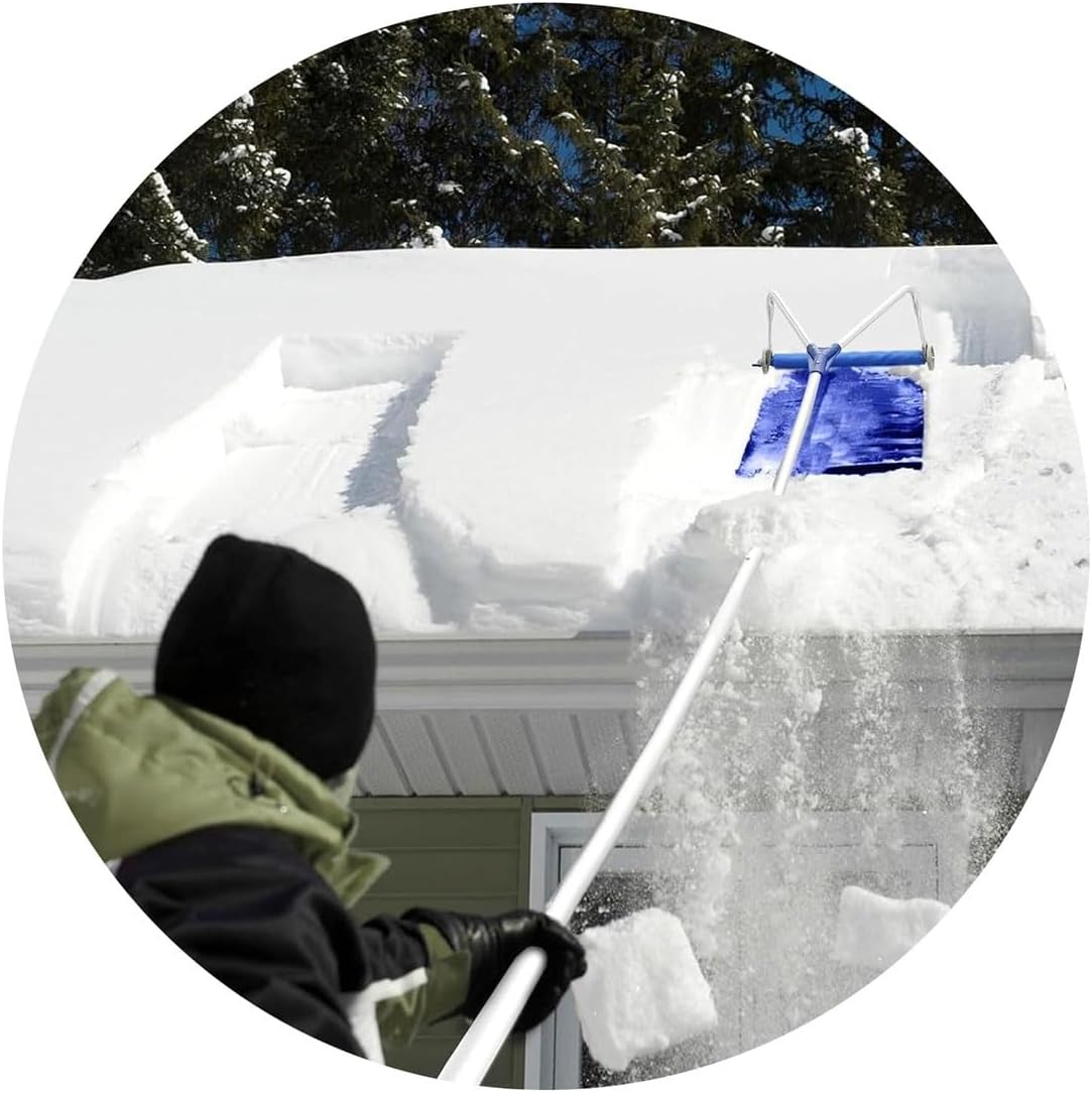 Snow Roof Rake for Snow Removal with Wheels & Oxford Slide, 70"-260" Asjustable Height Range Detachable Snow Rake for House Roof