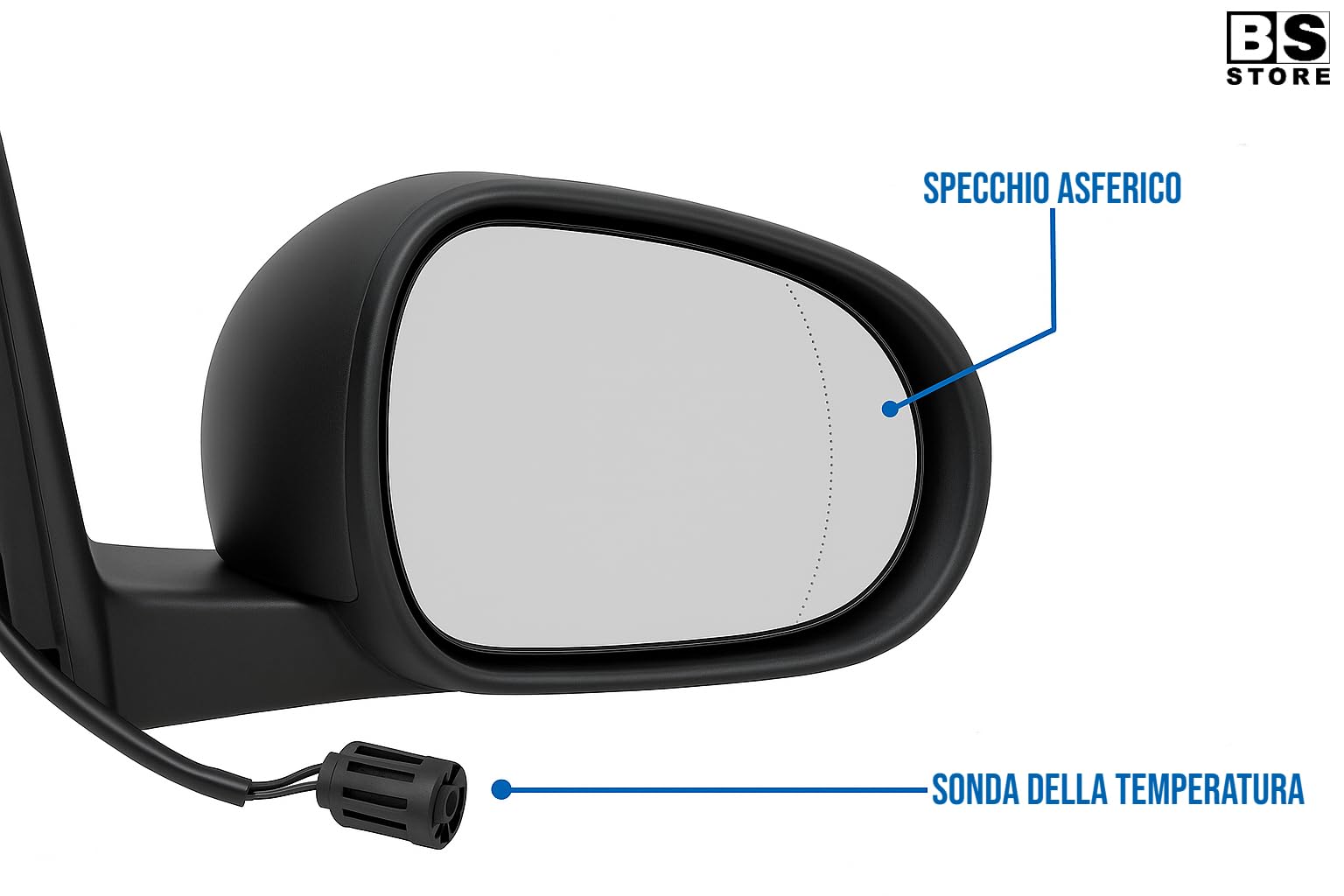 BSSTORE Specchietto Retrovisore Elettrico Termico Compatibile con 500L | OEM 735558566 | Con Vetro Riscaldato e Sonda Temperatura (Sinistra - Lato Guida)