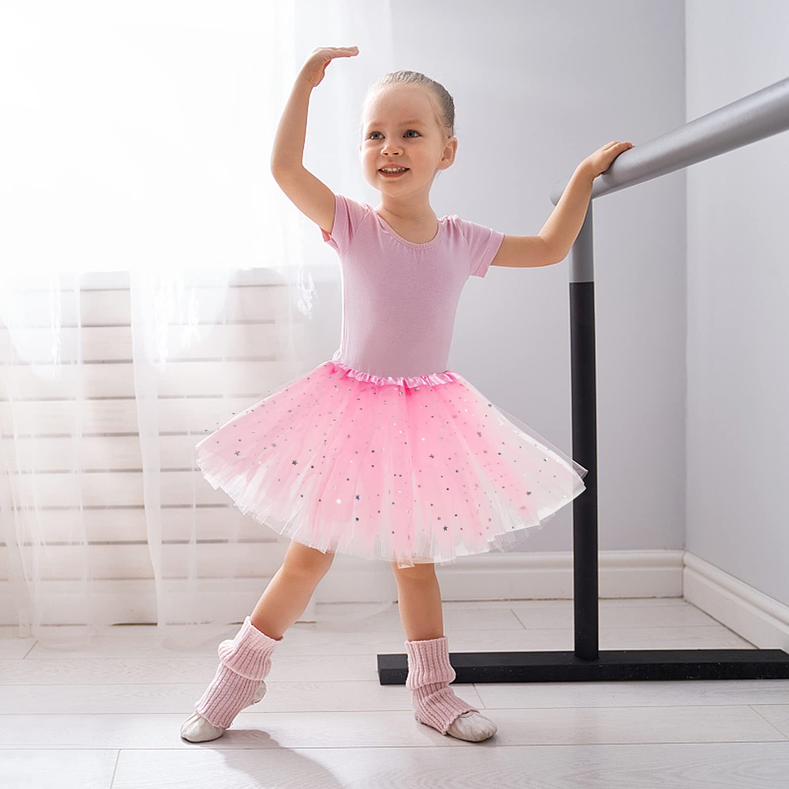 Sibba Sparkle Tutu spódnica do tańca, 3 warstwy tiulu, cekiny, gwiazdki, spódnica, do odgrywania ról, urodziny, dla księżniczki, na imprezę, dla dziewczynek w wieku 2-7 lat, sportowa odzież