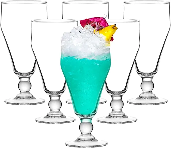 binsakao Hurricane Glasses Set of 6-14 oz Pina Colada Cocktail Glass - Tall Cocktail Glasses, Mojito, Margarita, Sangria, Pina Colada Glass, Stemmed Coupe Glassware