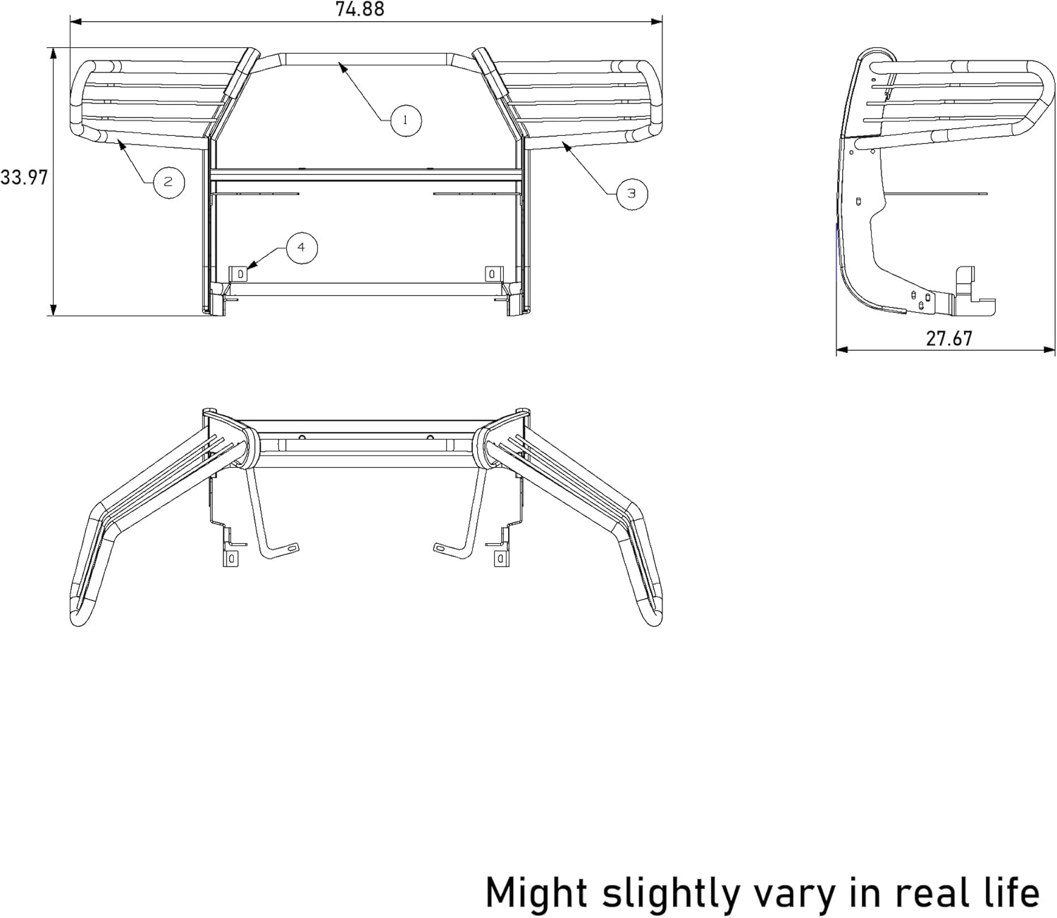 Black Horse Grille brush Bumper Guard Modular Stainless Steel Compatible with 2016-2023 Toyota Tacoma-17A096402MSS