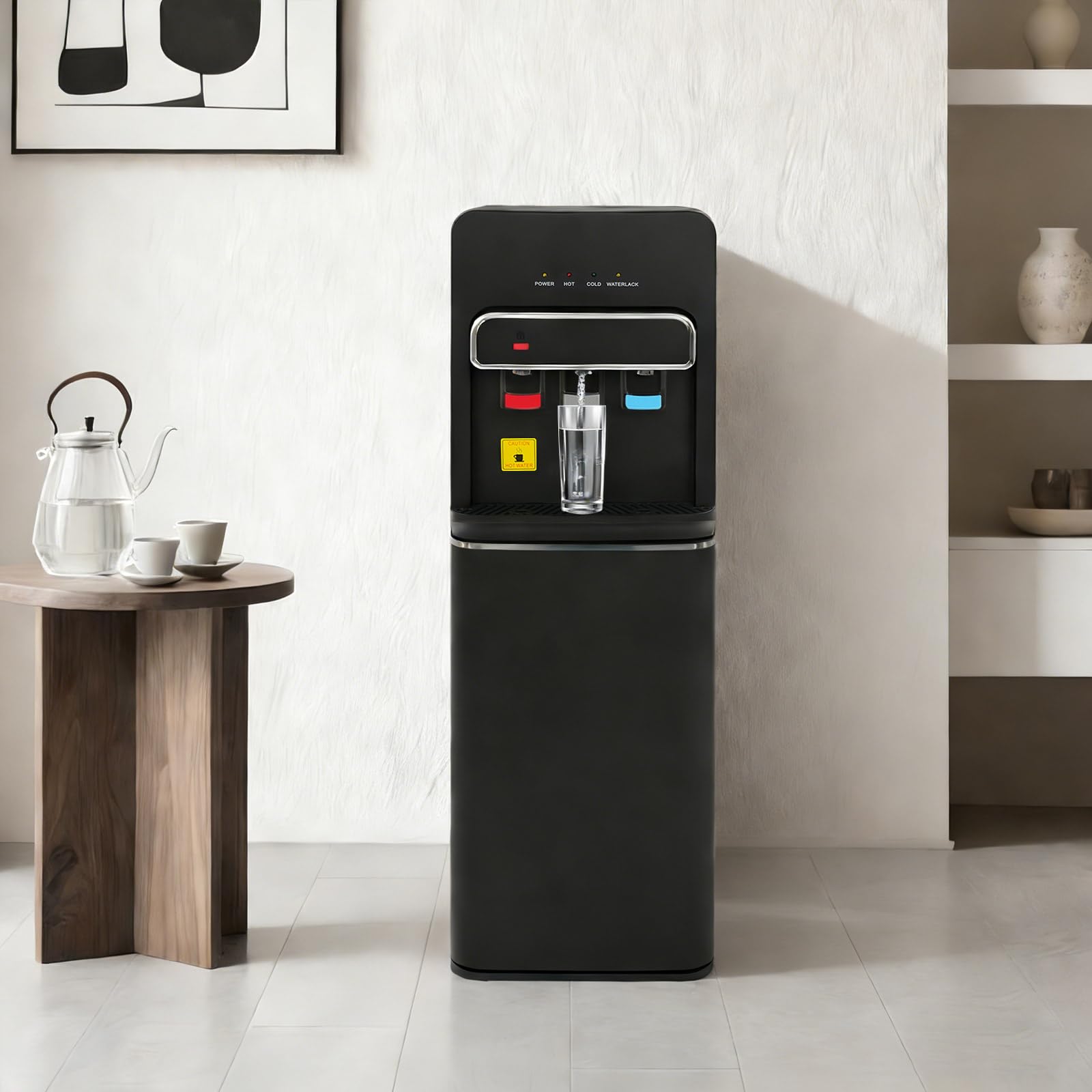 Fontaine à Eau Chargement Inférieur 3 Températures, Distributeur d'eau Chaude 550W et Froide 75W, Fontaine Eau Chaude Froide avec Verrouillage de Sécurité, pour Bonbonne 5 Gallons, Maison Bureau Noir