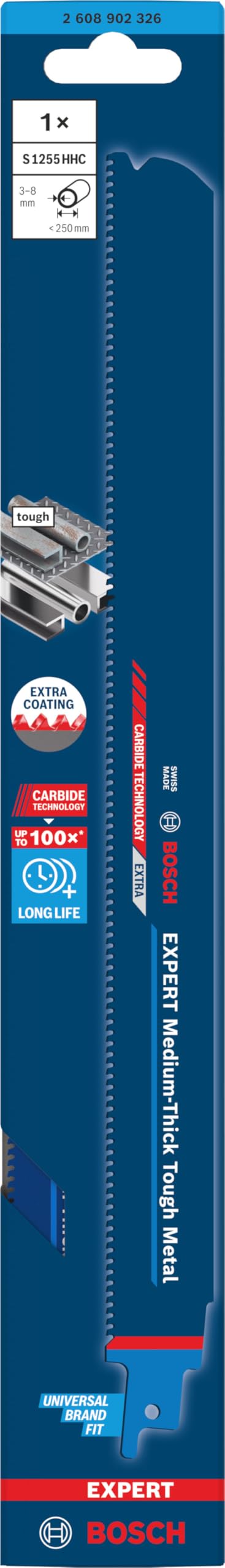 Bosch 1x Lama EXPERT Medium-Thick Tough Metal S1255HHC (per Acciaio, Tubi in acciaio inossidabile, Lunghezza 300 mm, Professional Accessorio Sega universale)