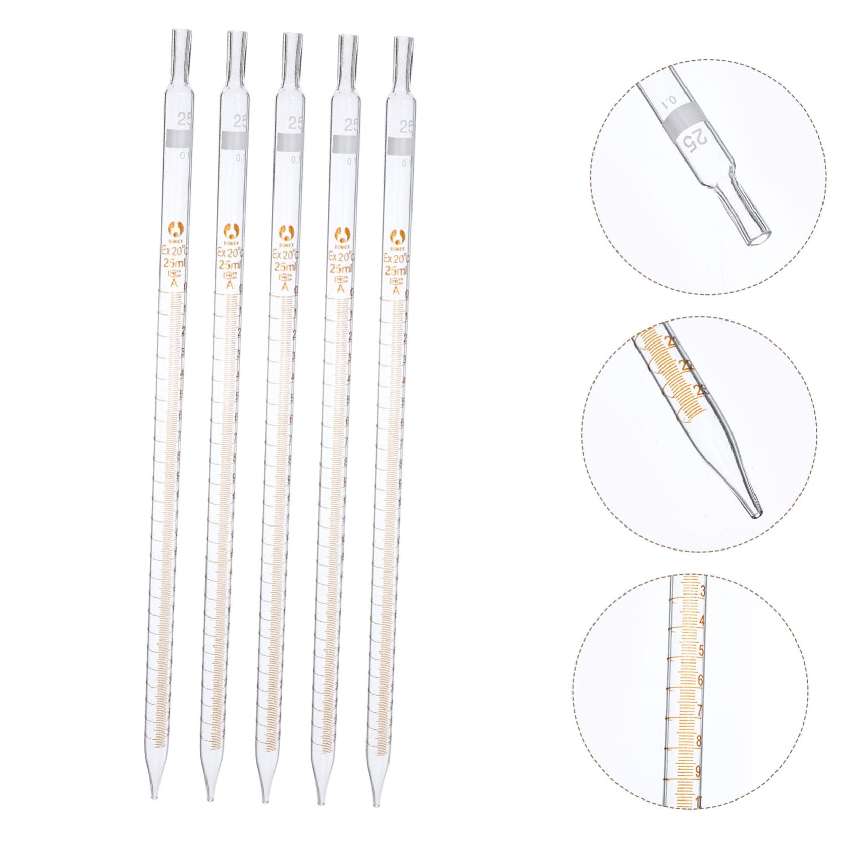 Pipeta Graduada de Vidrio 25ml Escala, Lote de 20 Unidades | Medición Precisa y Portátil, Limpieza Sencilla, Aspecto Cuidado para Uso de Laboratorio