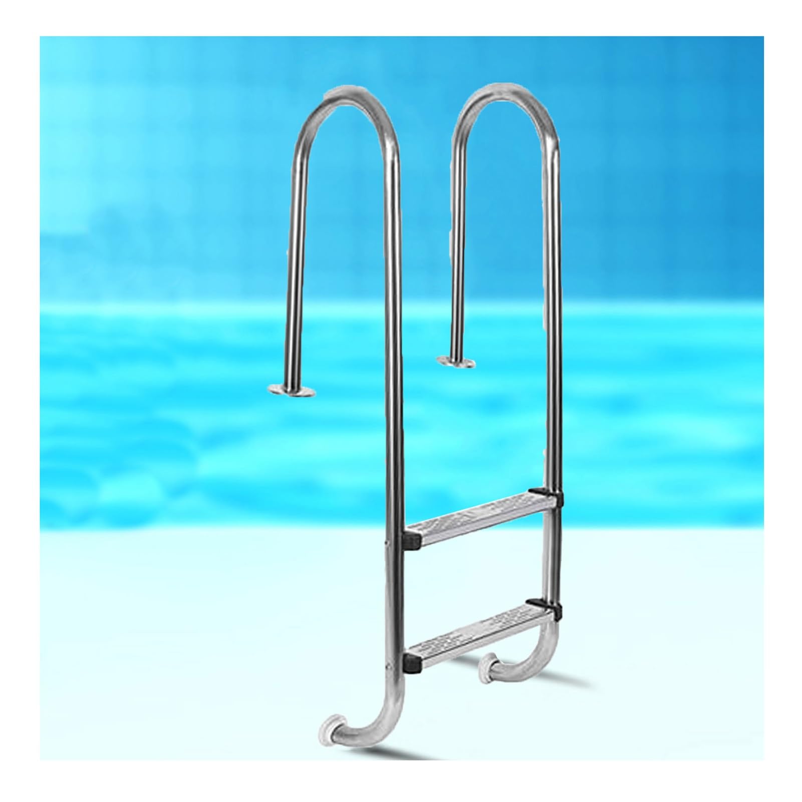 Scaletta per Piscina, in Acciaio Inox Antiscivolo, Portata 100 kg, Adatta per Piscine e parchi Acquatici (2 gradini)