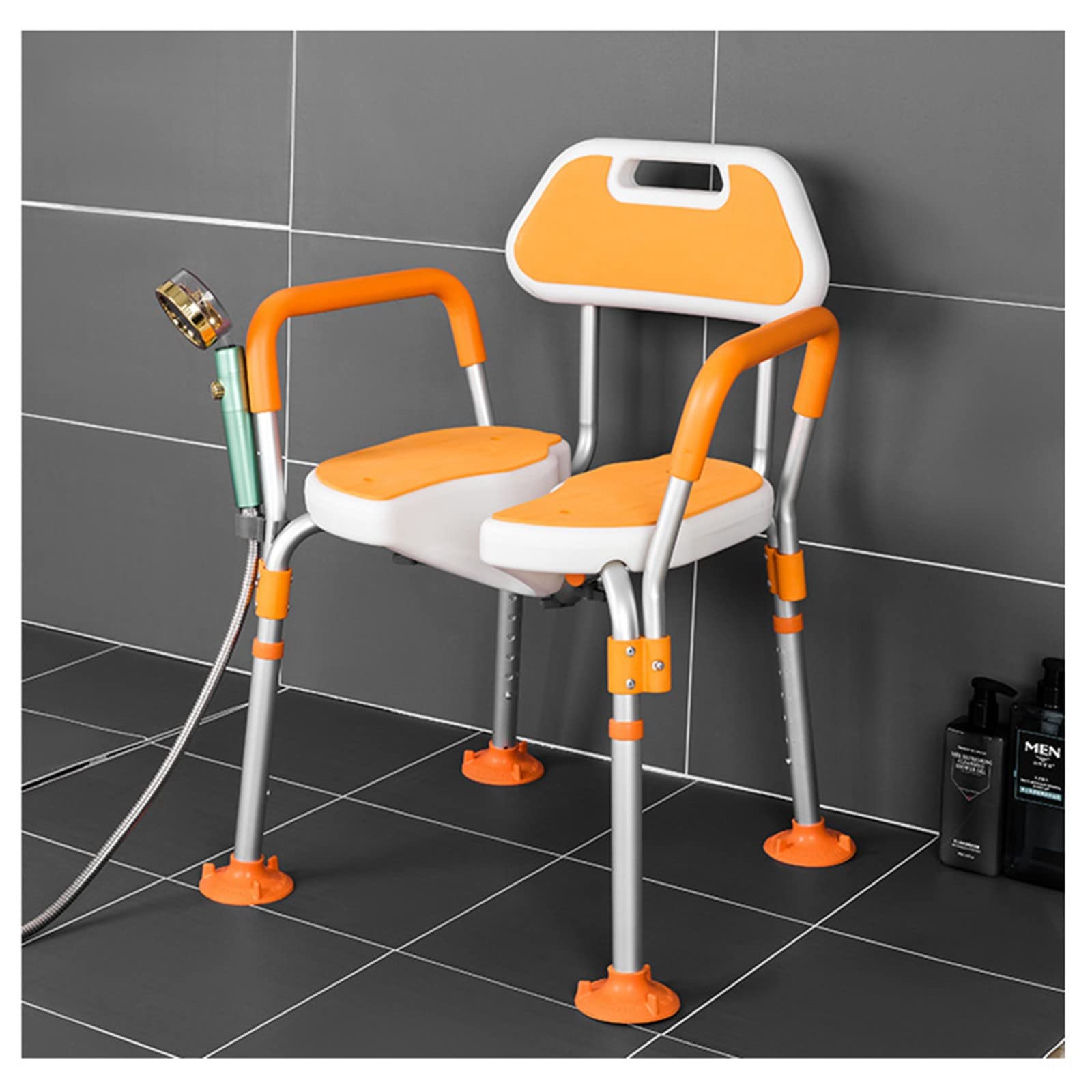 Silla de Ducha,Taburete de Baño,Banqueta para la Ducha,Asiento De Ducha Adulto con Respaldo y Reposabrazos,Taburete de Ducha para Mayores,Capacidad 125kg A
