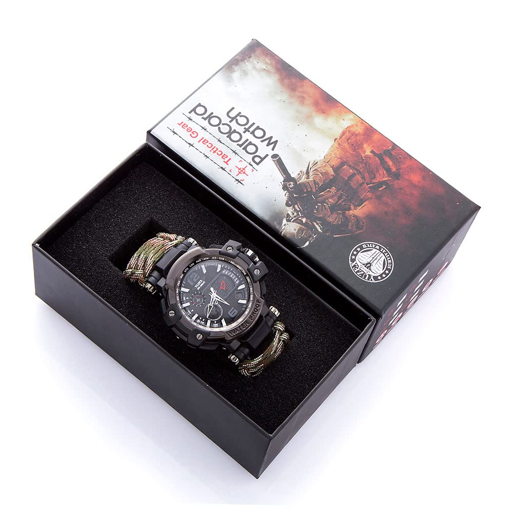 Multifunktionale wasserdichte militärische Taktische Paracord-Uhr Outdoor-Überlebensuhr für Herren Sport-Armbanduhren mit Kompass-Thermometer für Outdoor-Sportcamping