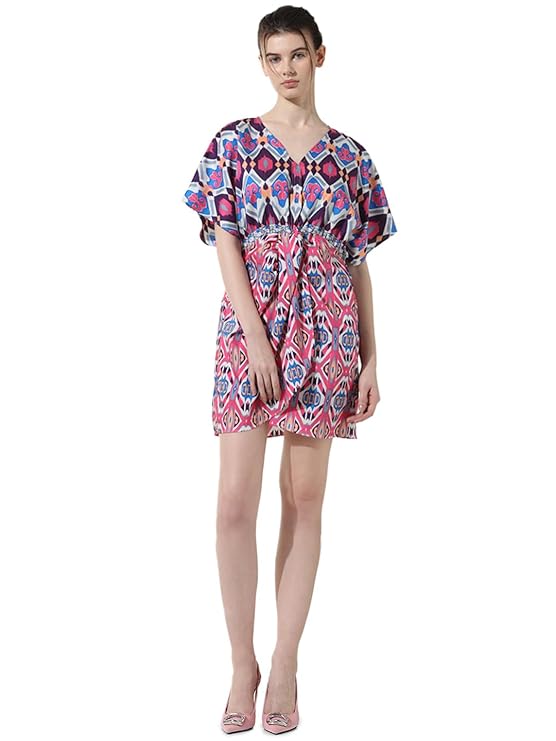 ONLY Women's Abstract Printed Extended Sleeves Wrap Dress | Above The Knee Western Dress