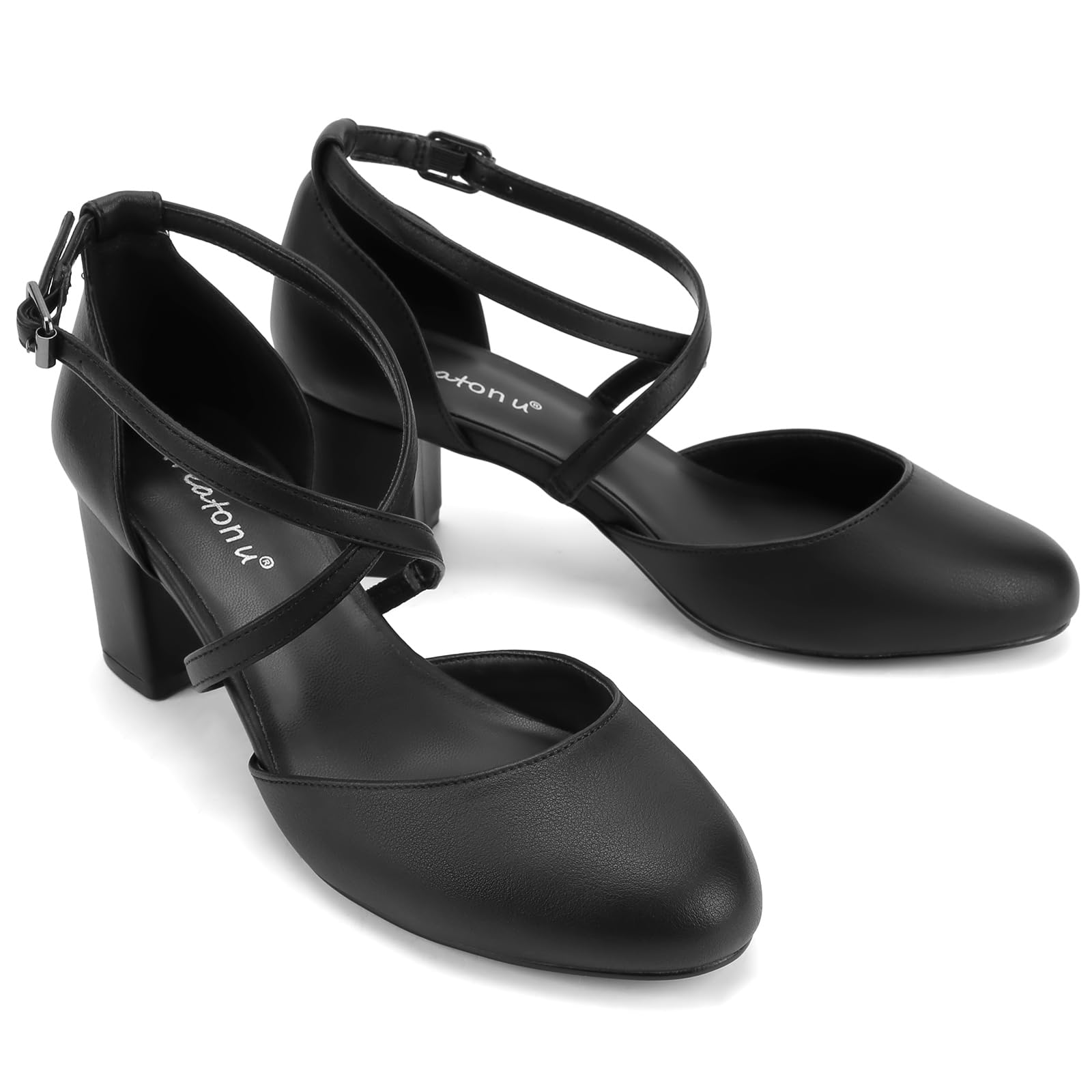 Greatonu Scarpe col Tacco Donna Eleganti Decollete a Cinturini Incrociati Punta Chiusa Sandali con Tacco da Sposa Decolte Tacco Medio Largo