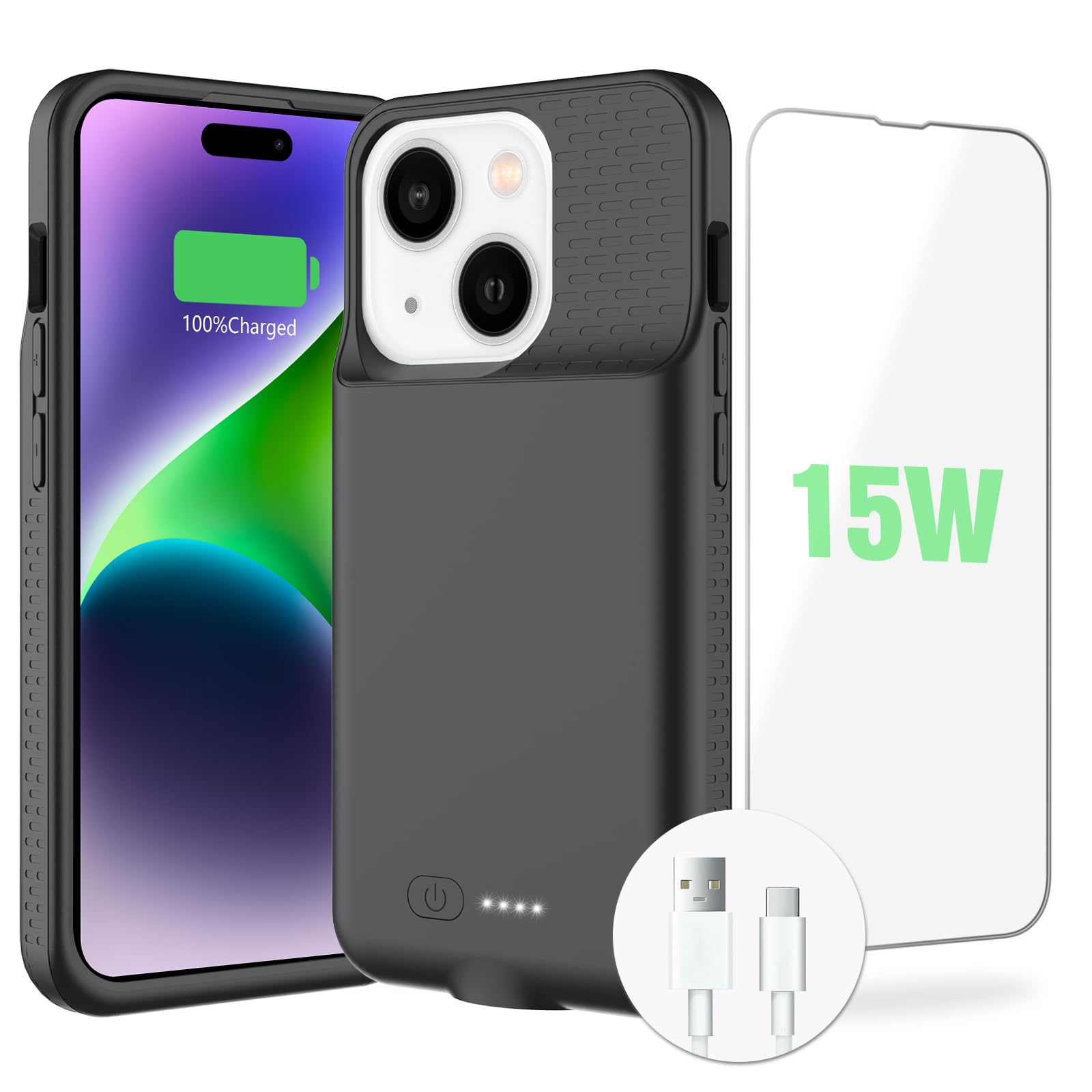 BOPPS Battery Case for iPhone 15/15 Pro,【2024 Exclusive Edition】 15W Fast 7000mAh Charging Portable Rechargeable Charger Case Cover for iPhone 15/15 Pro Charging Case,Black