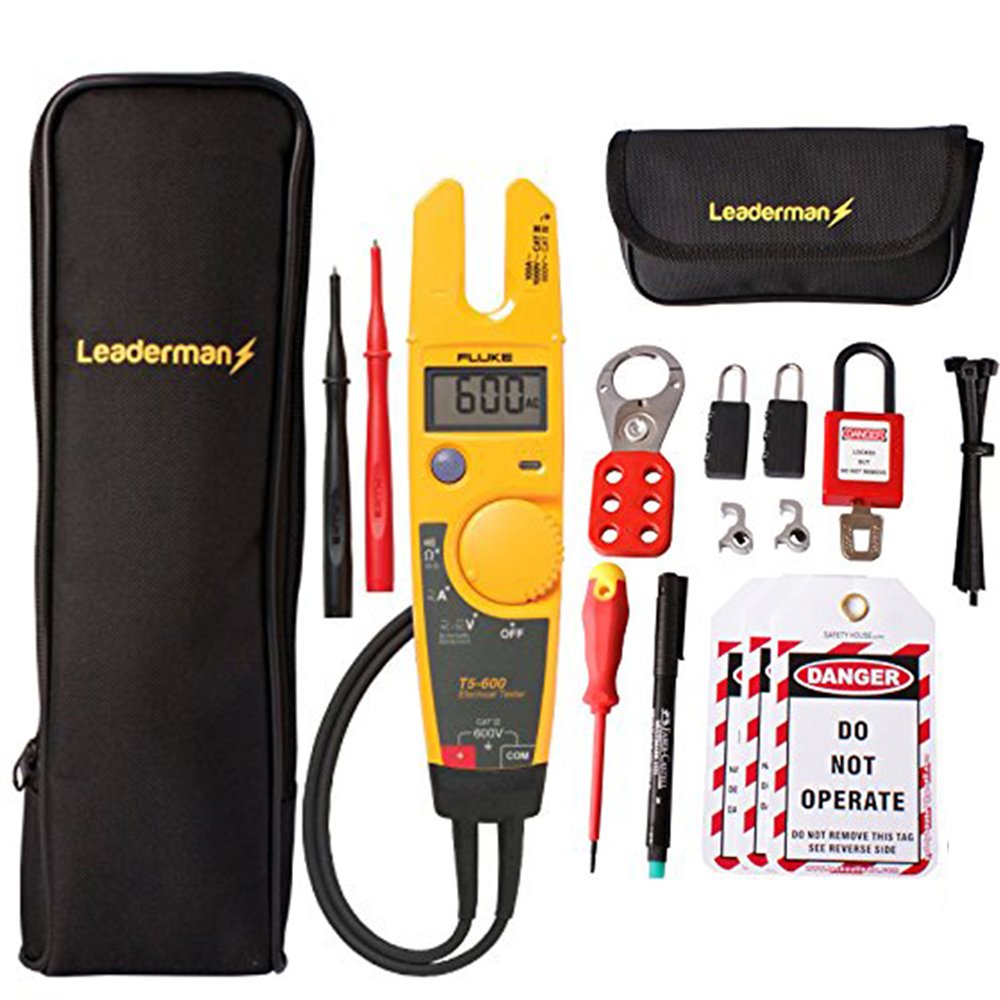 Fluke Yellow T5-600 Voltage And Continuity Tester Kit2g With Case And Mcb/Rcd Lock Out/Off Kit Los-K1