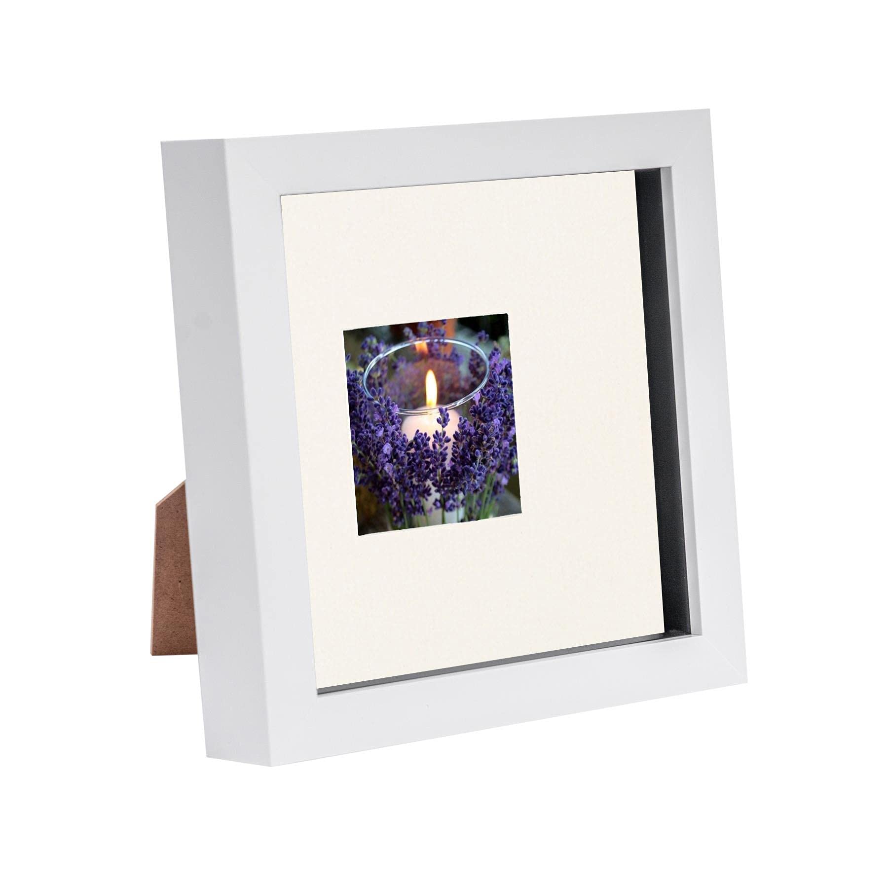 Nicola Spring 6 x 6 3D Shadow Box Photo Frame - Craft Display Picture Frame with 2 x 2 Mount - Glass Aperture - White/Ivory