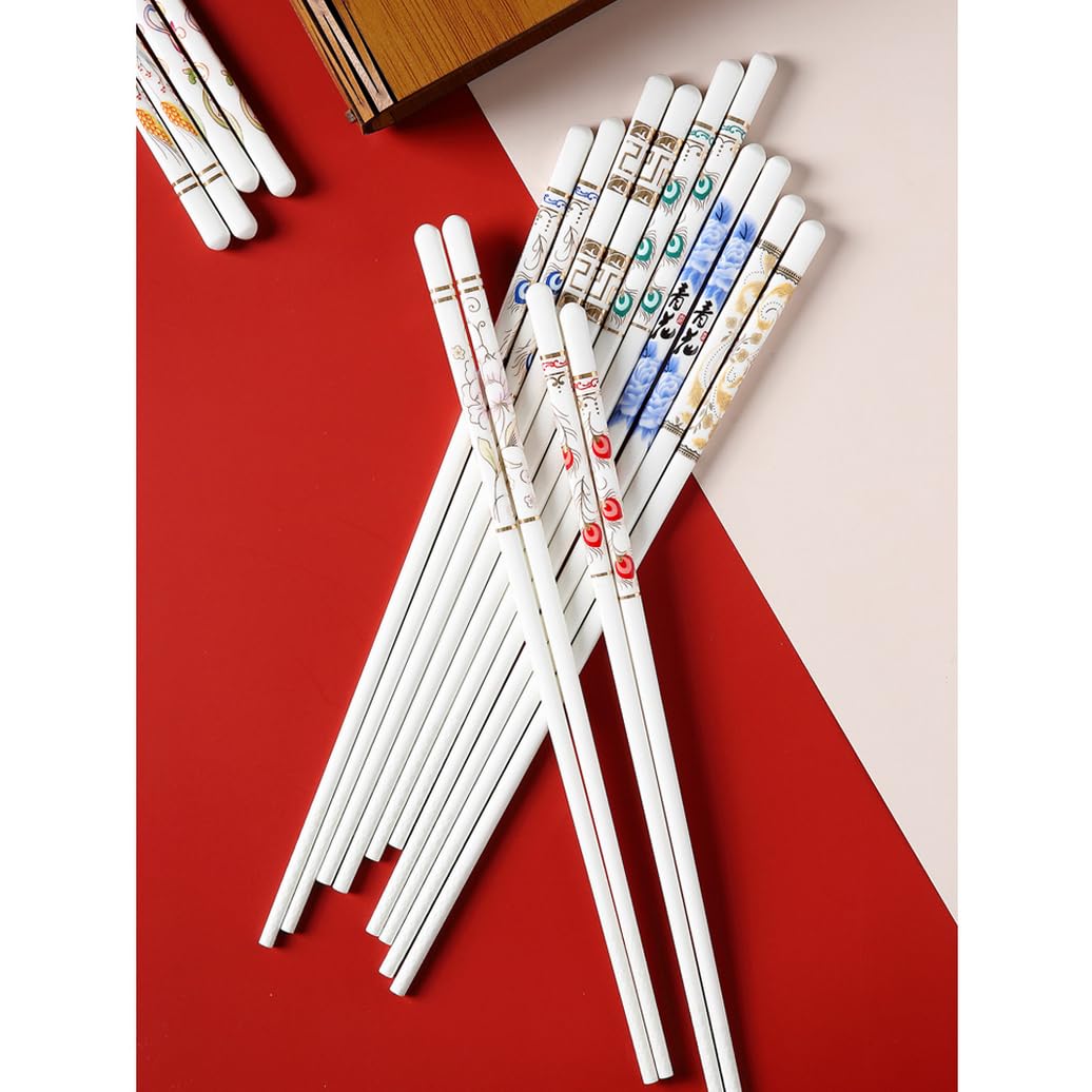 Bopsticks en Porcelaine Premium Ensemble avec boîte-Cadeau, Baguettes en Porcelaine d'os Chinois Blanches, Baguettes en céramique, Baguettes réutilisables D