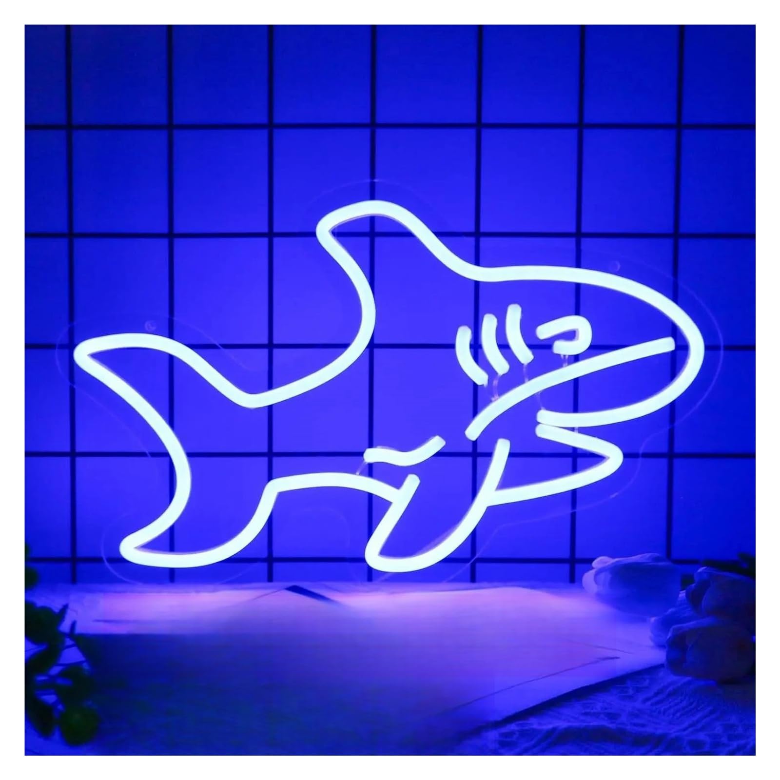 Luz de Diseño de Digital Lámpara De Neón Colgante Regulable Con Forma De Tiburón Para Pared, Fiesta, Tienda, Club, Bar, Sala De Juegos, Decoración De Cumpleaños Sorpresa De 25cm×40cm