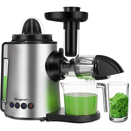 Sagnart Masticating Juicer | Slow Juicer Extractor| Cold Press Juicer| Celery Juicer Machines Easy to Clean | Reverse Function & Quiet Motor for vegetable and Fruit Carrots,Oranges and Celery Include Juice Cup & Brush