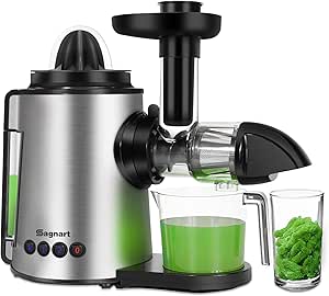 Sagnart Masticating Juicer | Slow Juicer Extractor| Cold Press Juicer| Celery Juicer Machines Easy to Clean | Reverse Function &amp; Quiet Motor for vegetable and Fruit Carrots,Oranges and Celery Include Juice Cup &amp; Brush