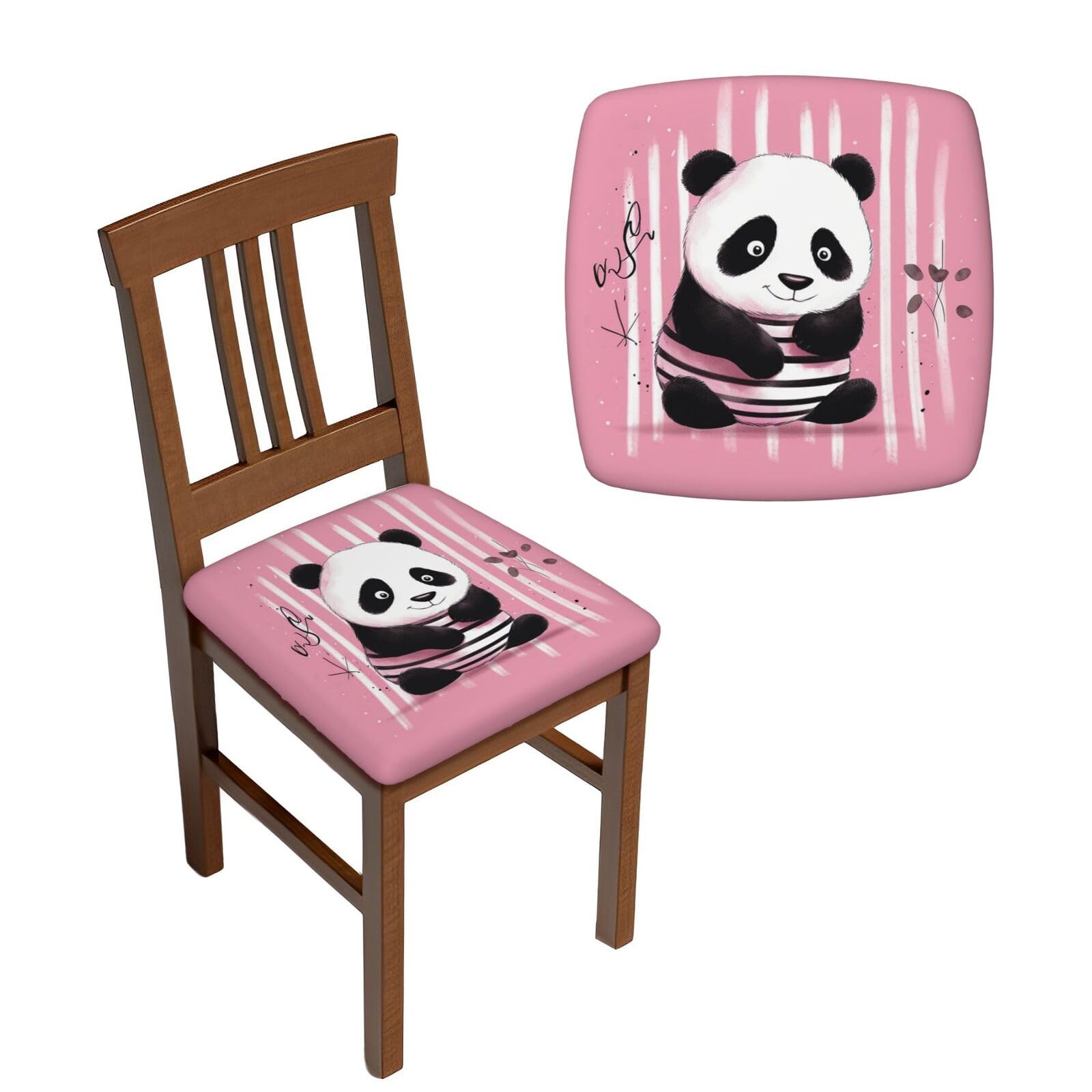 NONHAI 4PCS Dining Chair Seat Covers Set Striped Panda Stretch Removable Chairs Covers Washable Seat Cushion Slipcovers Protector for Dining Room Kitchen Chairs