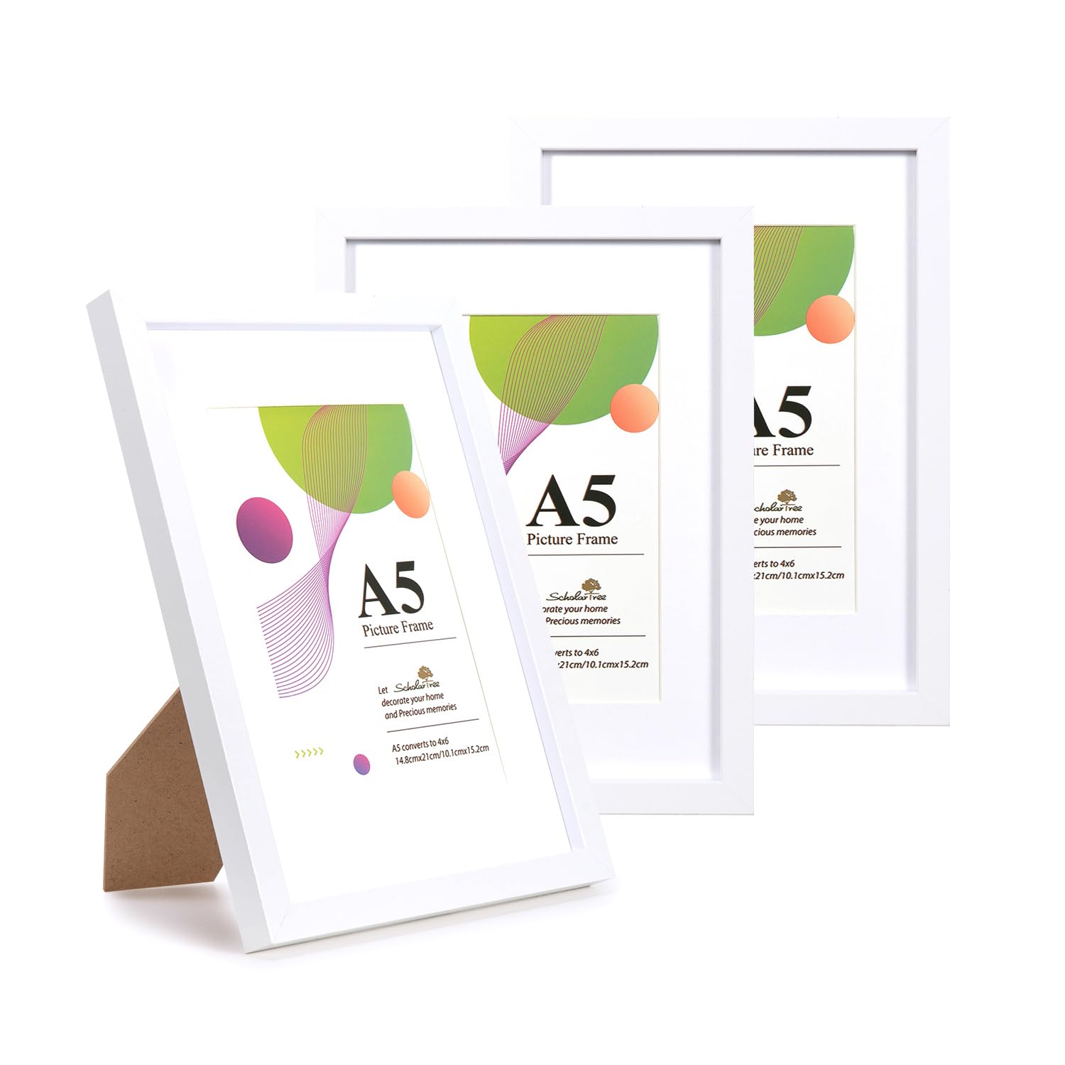 Scholar Tree A5 White Frame, 3 Pack A5 Picture Frame, White Picture Frames 21 X 14.8 cm, With Stand Tabletop or Wall Hanging