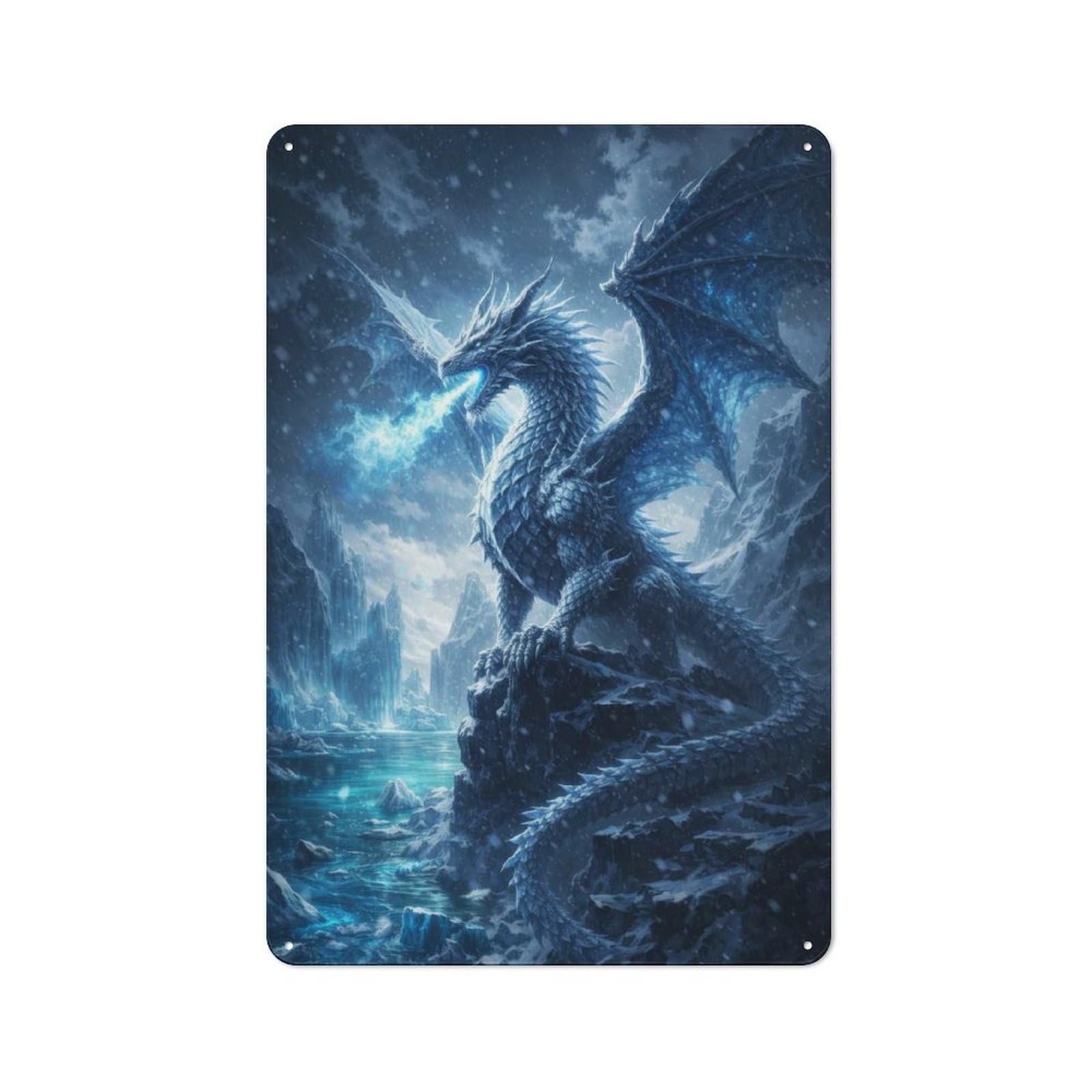 Junmoney Style-22 For Hobby Room Or Studio, Ice Dragon Breathing Frost Retro Tin Sign 30X20cm, Gift For Creative Interior Collectors During The Christmas Season