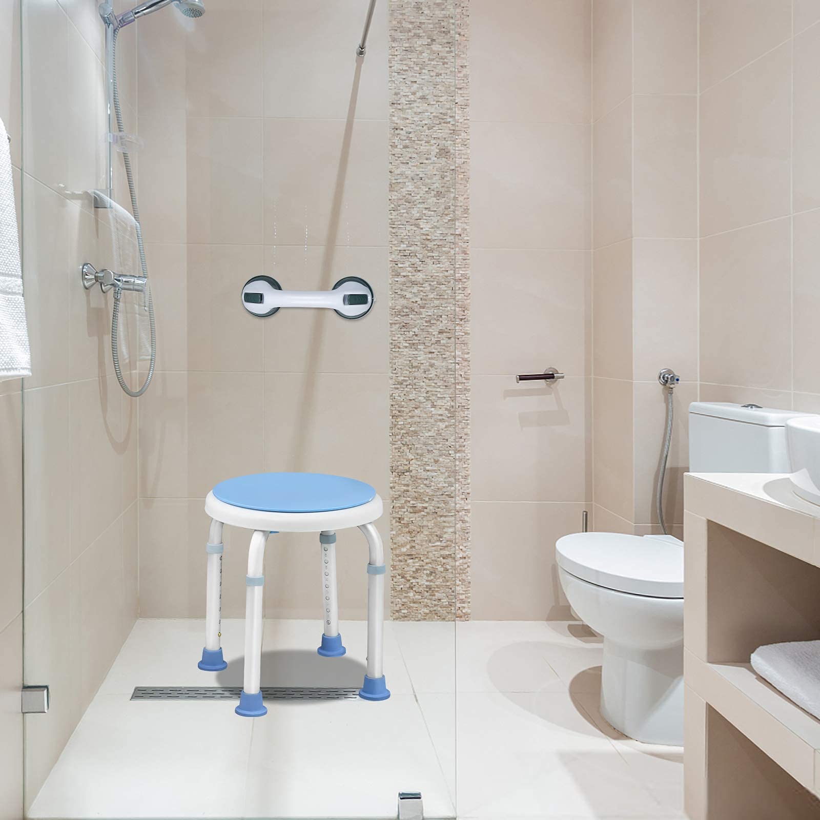 YRHome Obracany o 360° taboret prysznicowy, z regulacją wysokości, antypoślizgowy taboret łazienkowy z uchwytem do kąpieli, do wanny, dla kobiet w ciąży