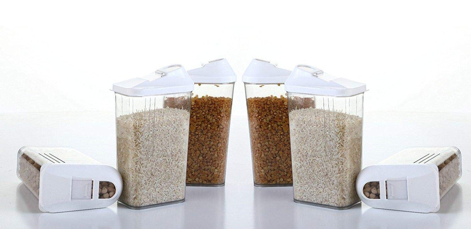 Effigy onlinehub Plastic Easy Flow Kitchen Container Set for Cereals, Rice, Pulses(750 ml,)6-Pieces Set
