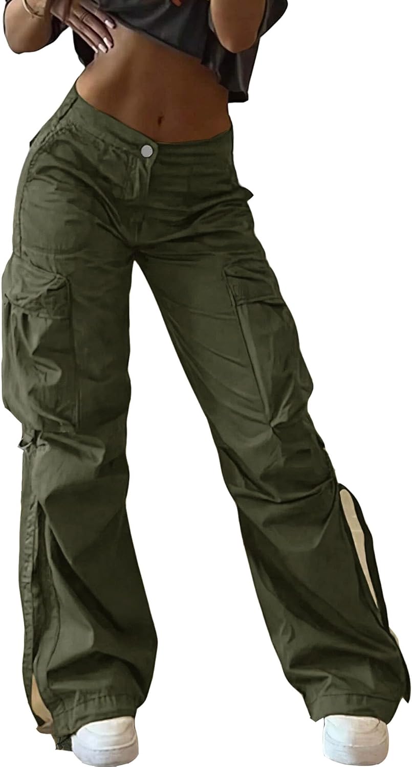 MEINVQIAOTI American Retro Multi Pocket Loose Jogger Techwear Pants Women Casual Athletic Comfy Ribbon Cargo Pants for Women