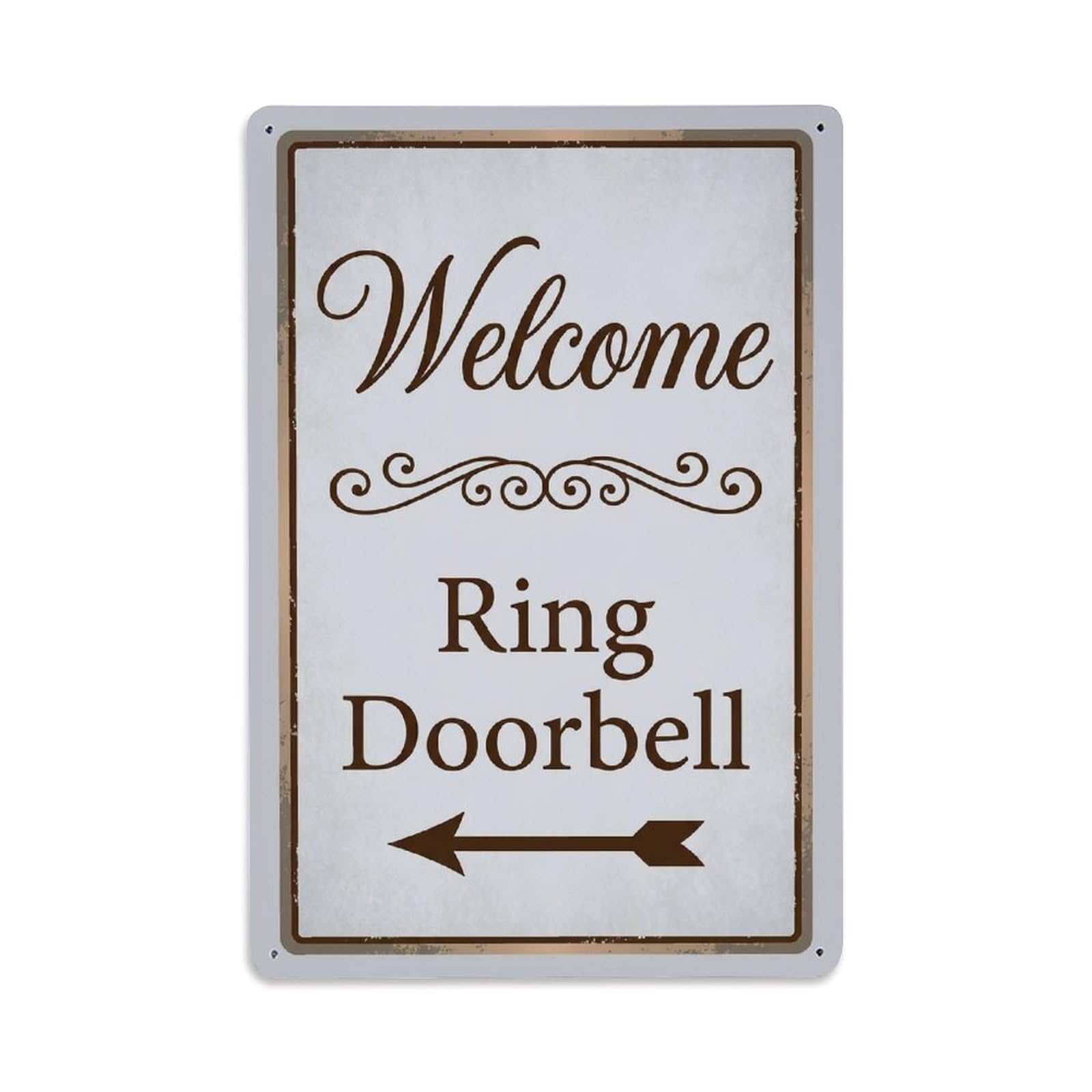 Vintage Welcome Ring Doorbell Arrow Scroll Metal Tin Sign