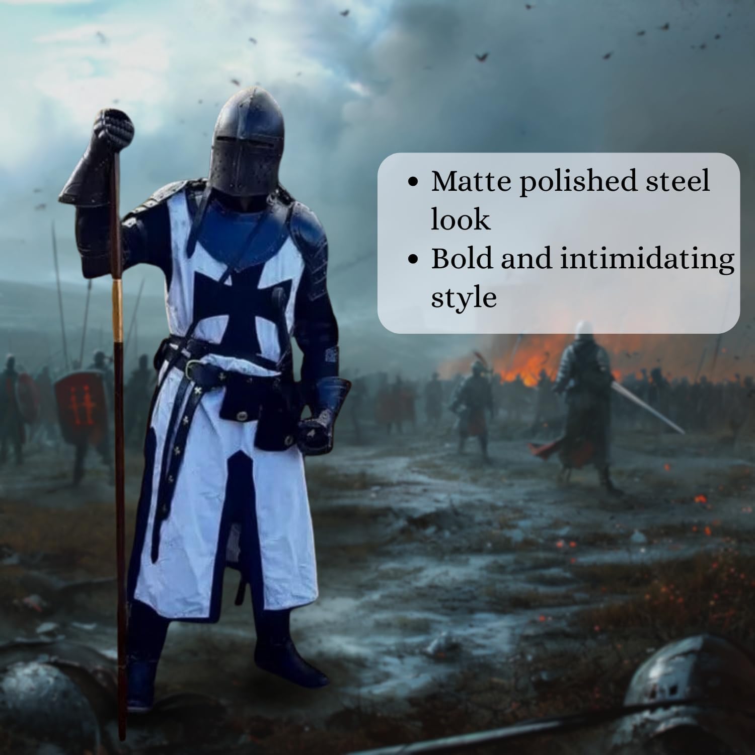 Medieval Black Templar Knight Armor Suit | Full Wearable Steel Crusader Warrior Costume for LARP, Cosplay, Reenactment, Renaissance Fairs & Display | Collectible Battle-Ready Armor Set