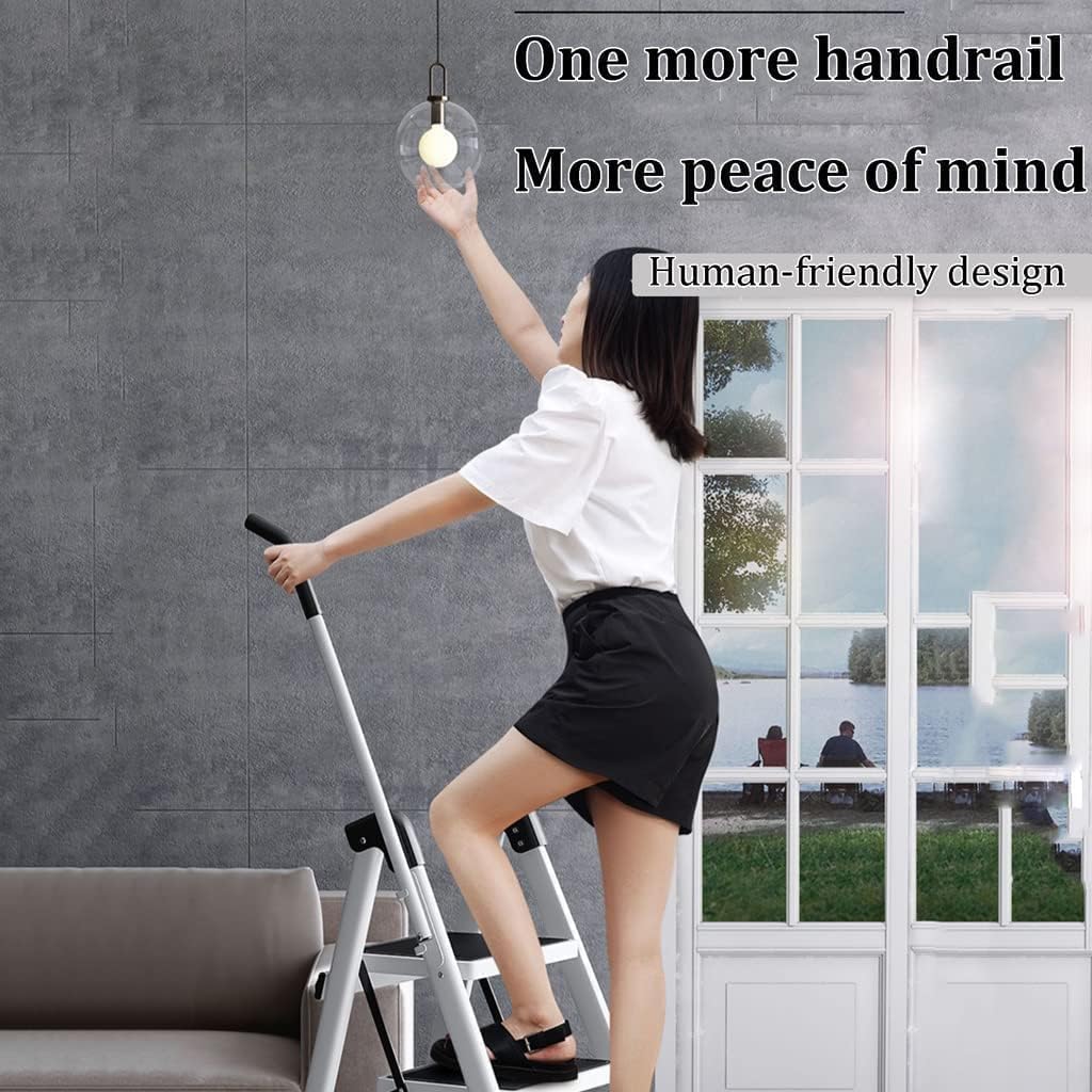 RUVOO Step Ladder Folding Step Stool Extension Ladder Folding Ladder Telescoping Ladders with Handrails Iron Ladder Wide Step Ladders Folding Ladder Telescoping Ladder (Color : Red, Size : 4 Step)