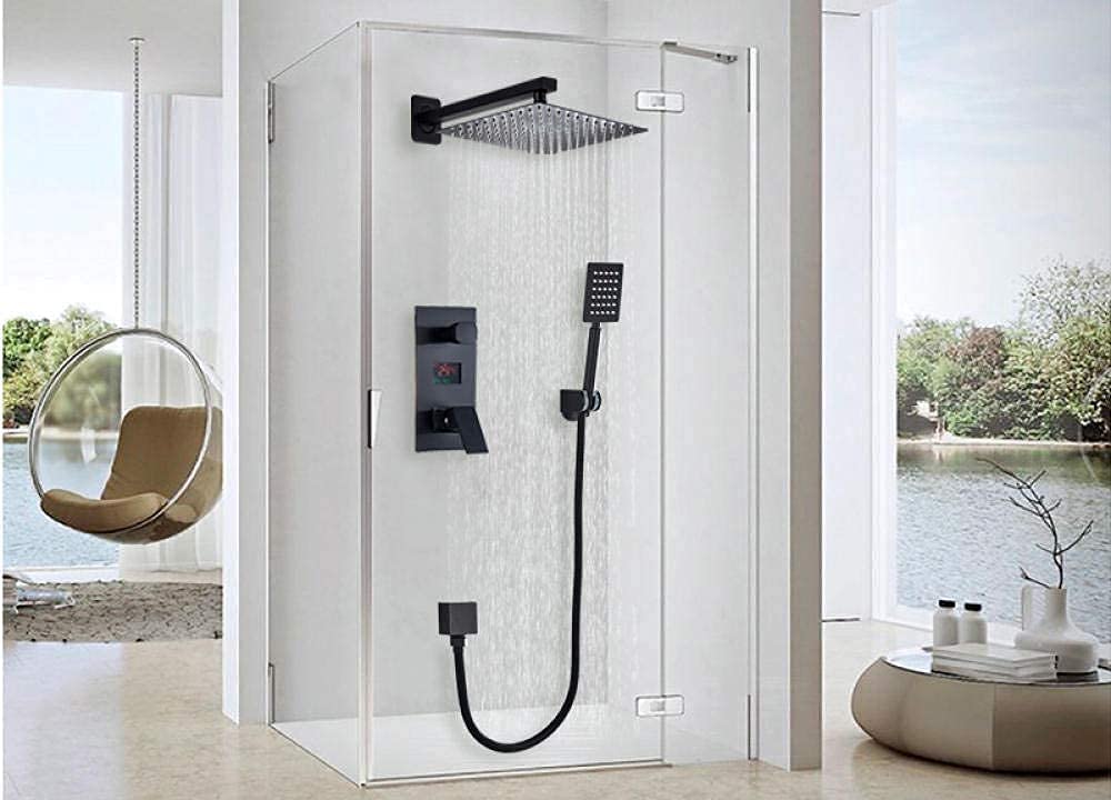 Robinet de douche numérique noir à 2 fonctions avec mélangeur d'affichage et pommeau pluie