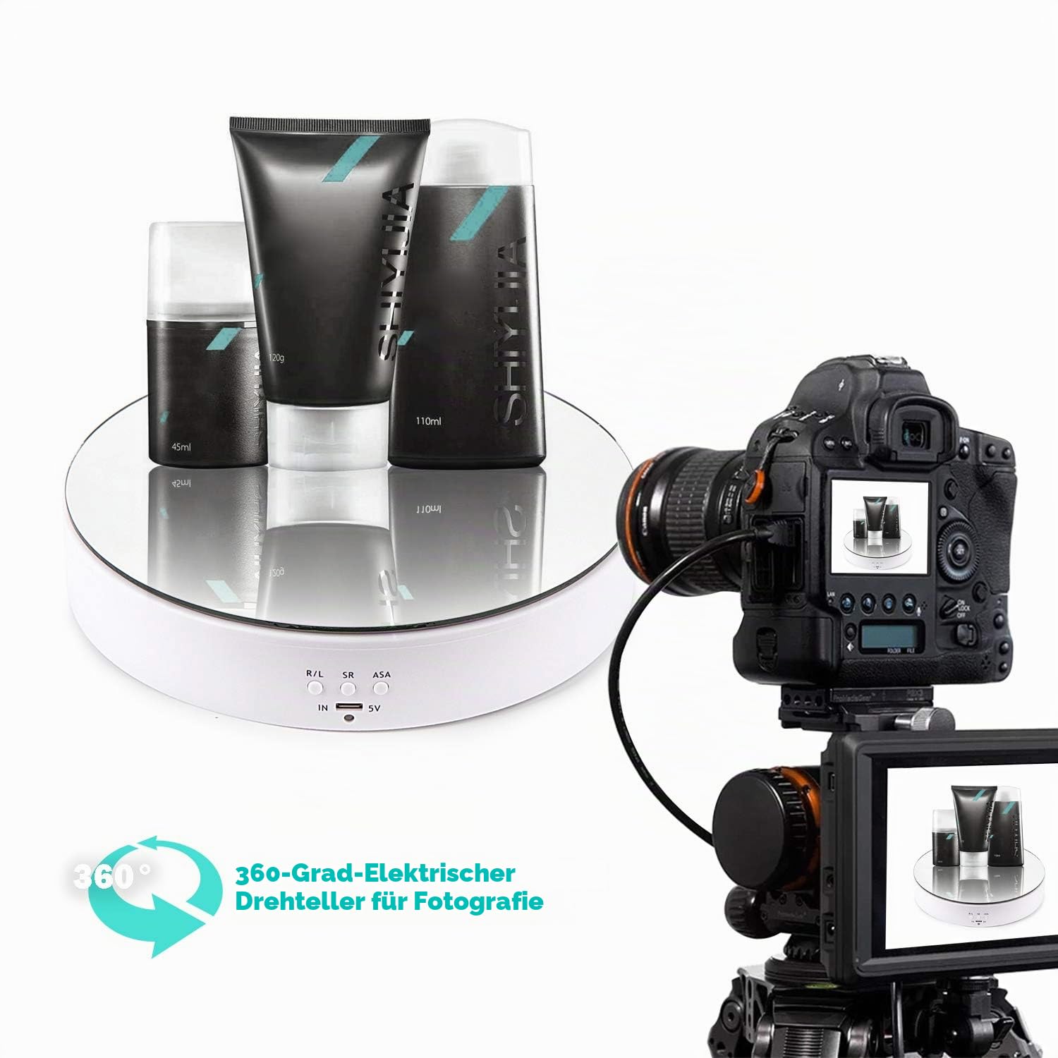 Leadleds Elektrisch Drehteller Display-Ständer, 7,7 Zoll 360° drehbarer Display-Ständer für Produkt-Display (weiß)