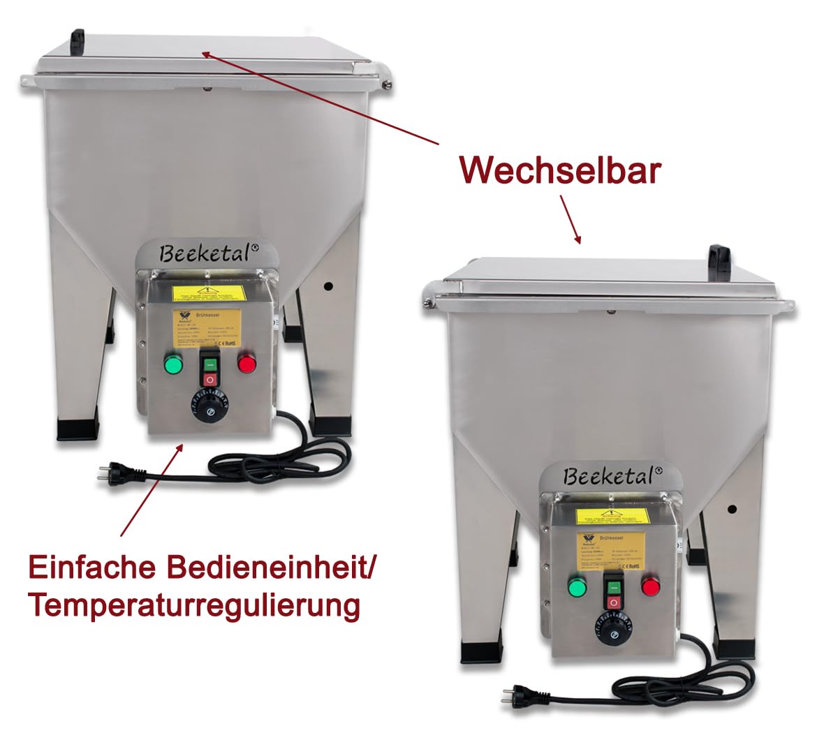 Beeketal 'BK-160' Brühautomat max. 148 Liter Kapazität inkl. Ablasshahn | 30-120 °C | Brühkessel aus Edelstahl als Geflügelbrühautomat oder Wurstkessel | 5000 Watt (400V-50Hz/16A) Starkstrom