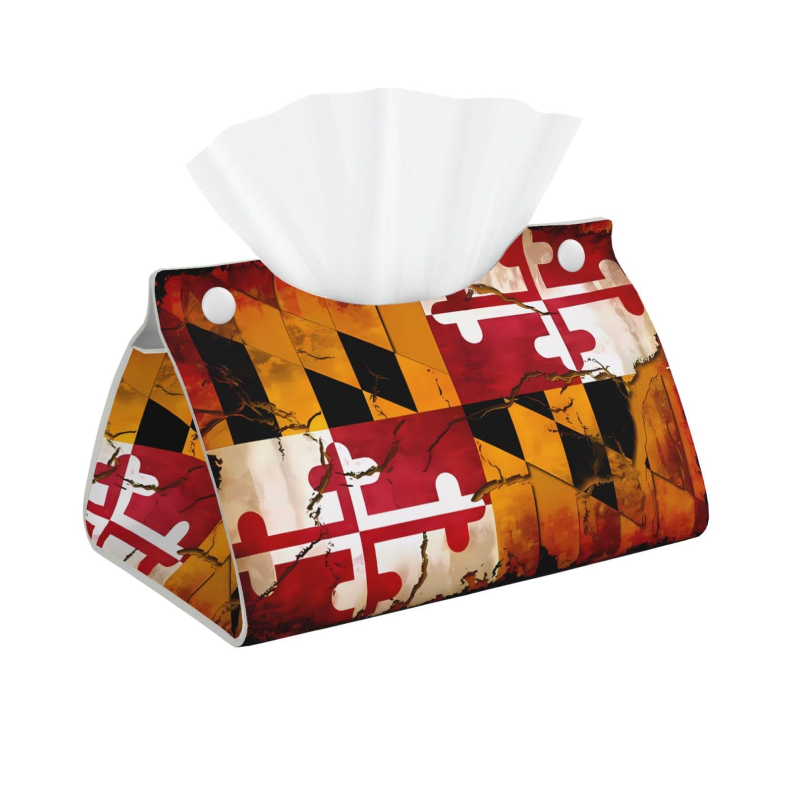 vintage wooden maryland flag Rectangular Leather Tissue Box Cover, Folding Facial Tissue Holder Dispenser for Car
