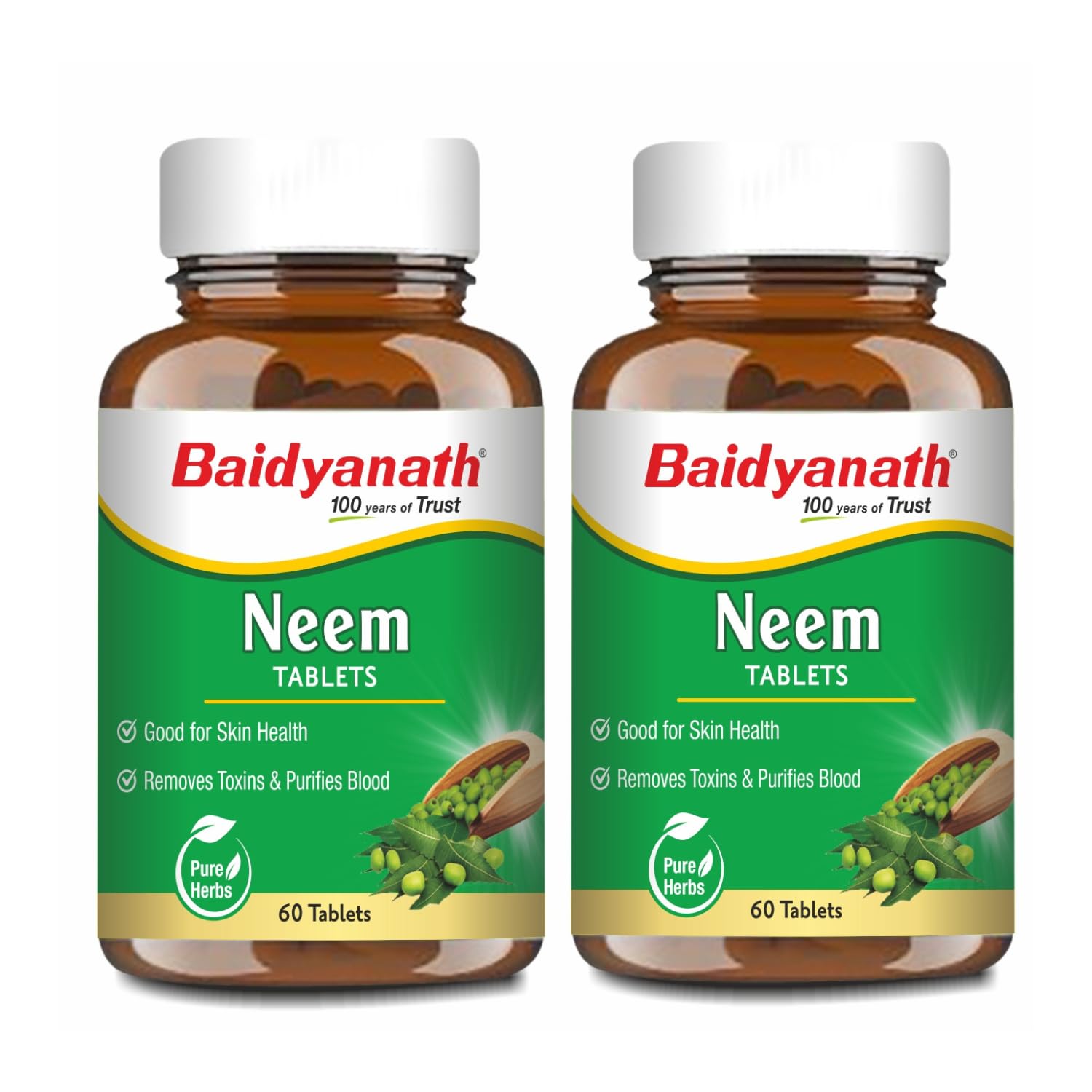 Baidyanath Ayurved Neem 60 Tablets | Ayurved Herb For healthy Skin & Hair, Natural Extracts Of Neem | Helps In Purification of Blood Boosting, Liver Health (Pack of 2)
