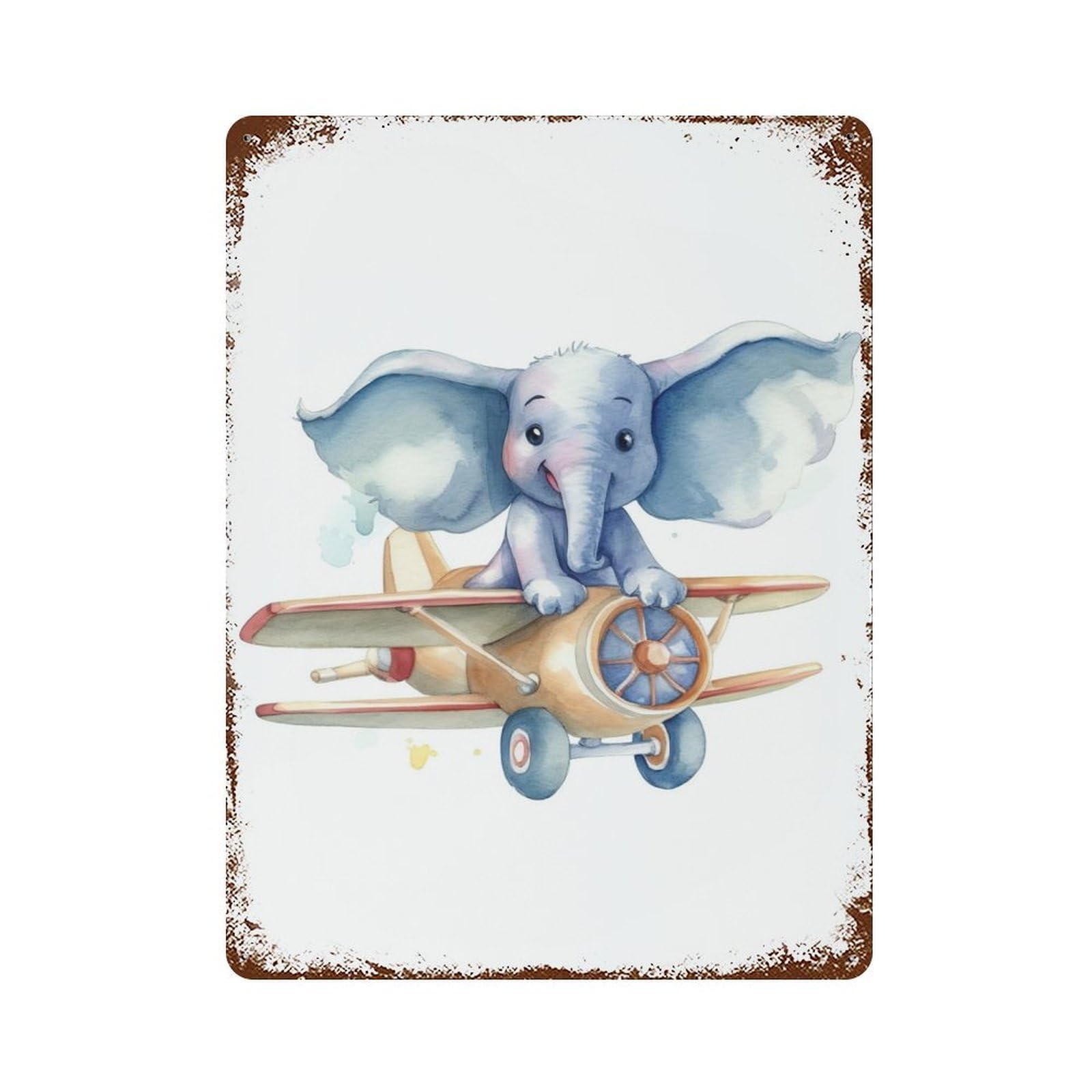 Elephant in Plane 15.7"x11.8" Rustic Tin Plaque, Farmhouse Wall Decor for Basement, Hobby Room And Garage Decor