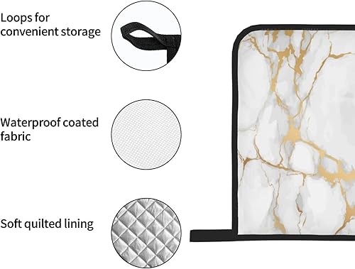 Miniatura 5 de Manoplas de horno y soportes para ollas, arte de mármol blanco y dorado, juego de 4 guantes de cocina resistentes al calor, antideslizantes