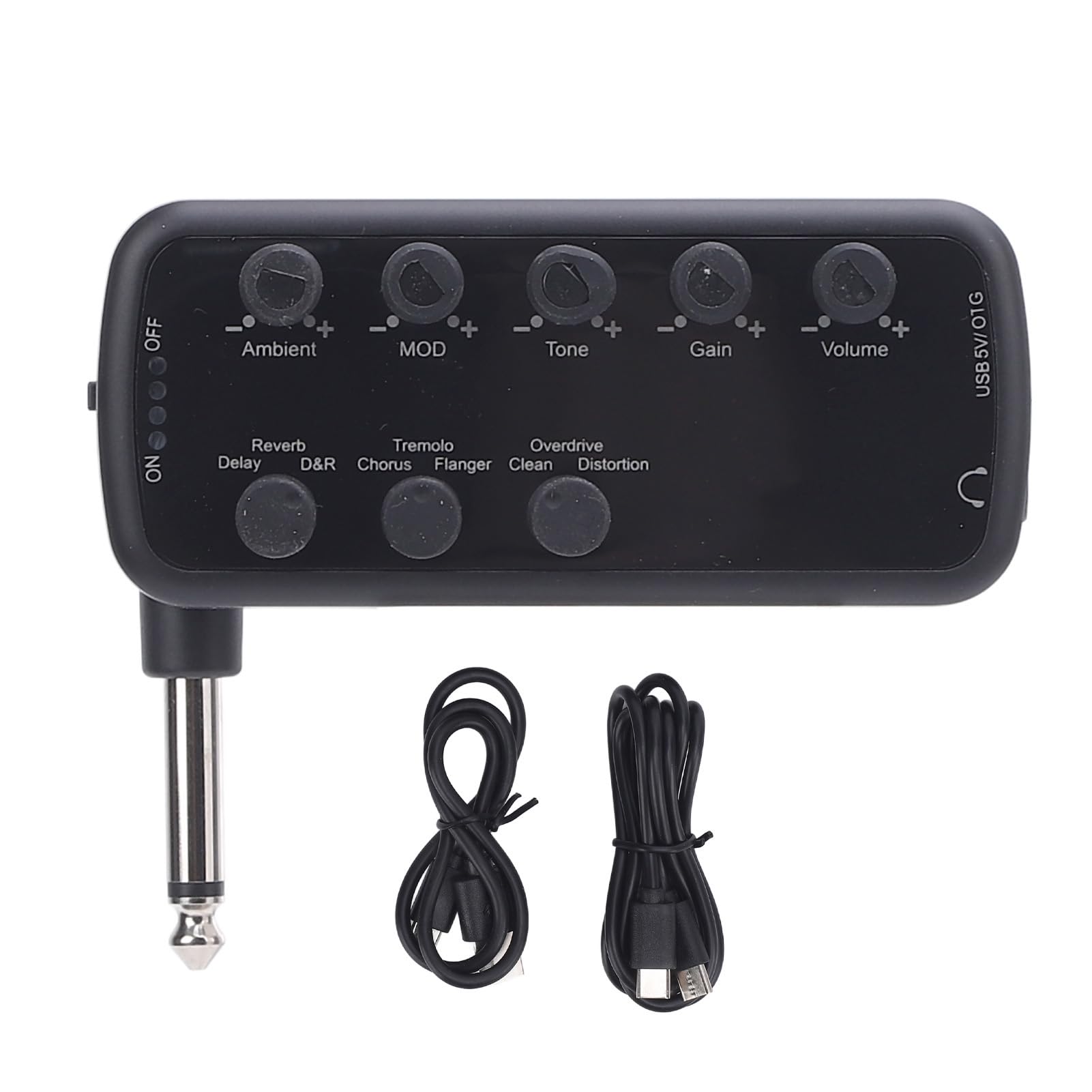 Chrees Amplificatore per Cuffie per Chitarra Elettrica, 5 Manopole con Effetti Sonori regolabili: Delay, Riverbero, Chorus, Tremolo, Flanger, per Registrazione OTG, Ingresso AUX,
