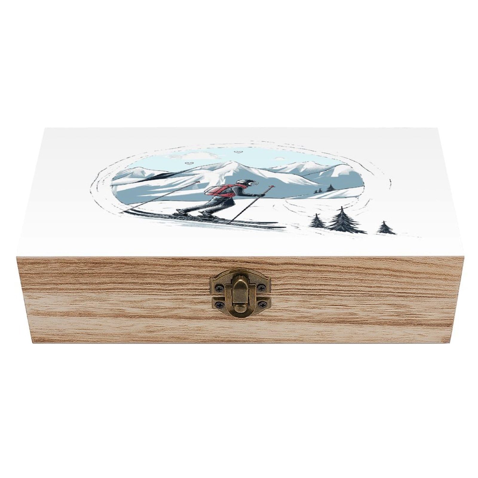 Adfgyerh Style Skiing Theme Bins Solid Wood，Jewelry Box Retro And Exquisite，Storage Box Used For Storing Photos, Souvenirs, Letters, Gifts, And Jewelry.