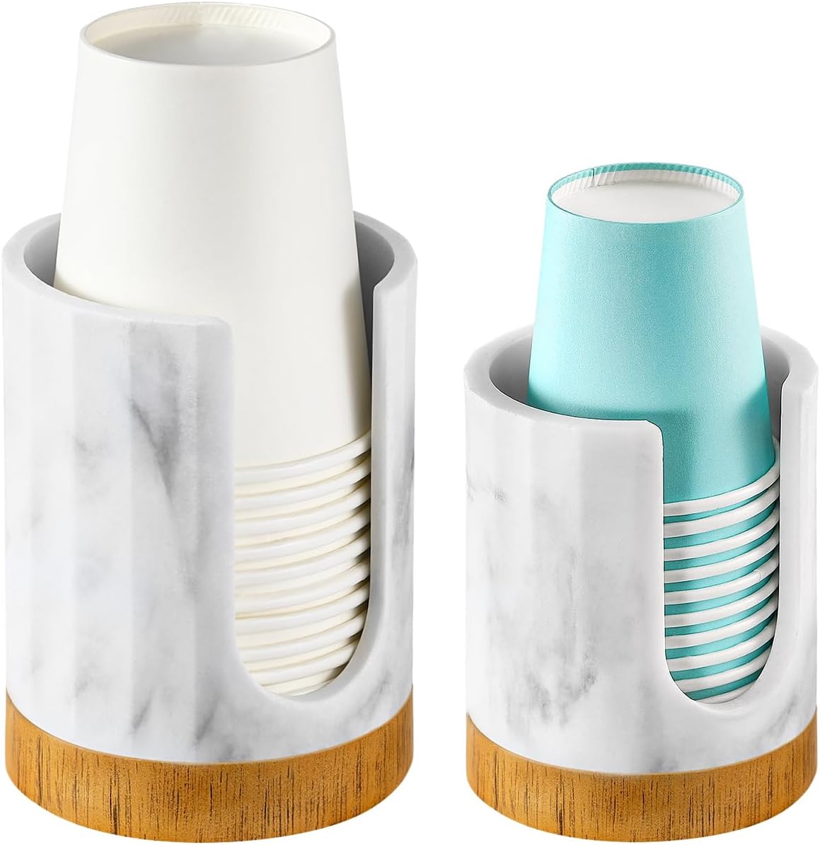 Luxspire Dixie Cup Dispenser, 3+7oz Bathroom Cup Dispenser, Marble Resin Dixie Cup Holder, Disposable Bathroom Paper Cup Holder, Cotton Pad Holder, Guest Bathroom Essentials, Gravel White, 2 Pack
