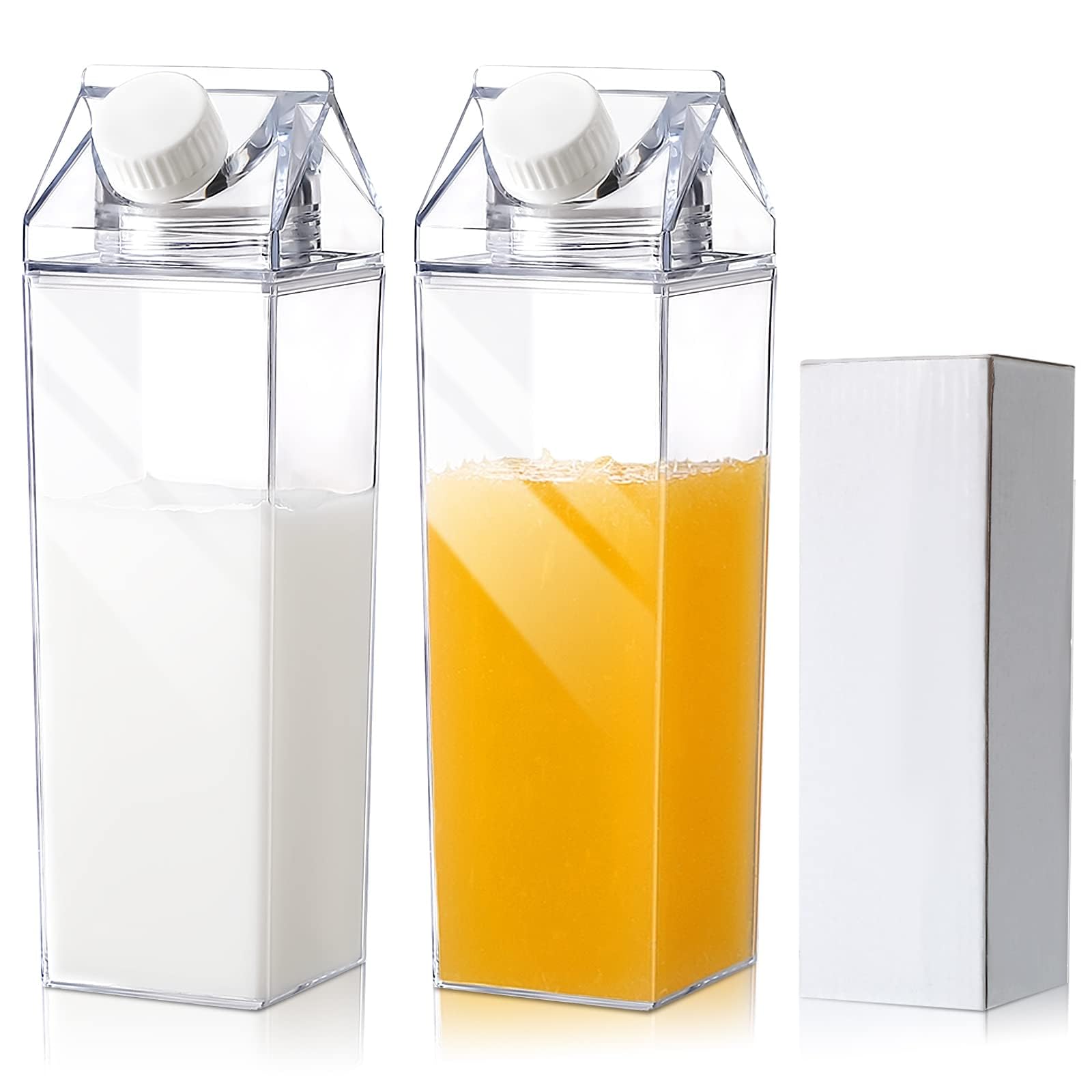 17 oz Milk Carton Water Bottles Plastic Clear Milk Bottles Portable Reusable Milk Box Milk Carton Shaped Water Container Juice Tea Jug for Travelling Sports Camping Outdoor Activities (2 Pieces)