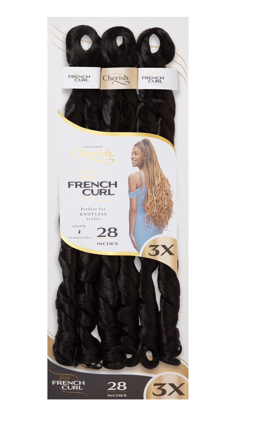 CHERISH SYNTHETIC CURLY BOUNCY HAIR EXTENSION BRAID - 3 x SPIRAL FRENCH CURL 28 (COLOR 2), 28 inches